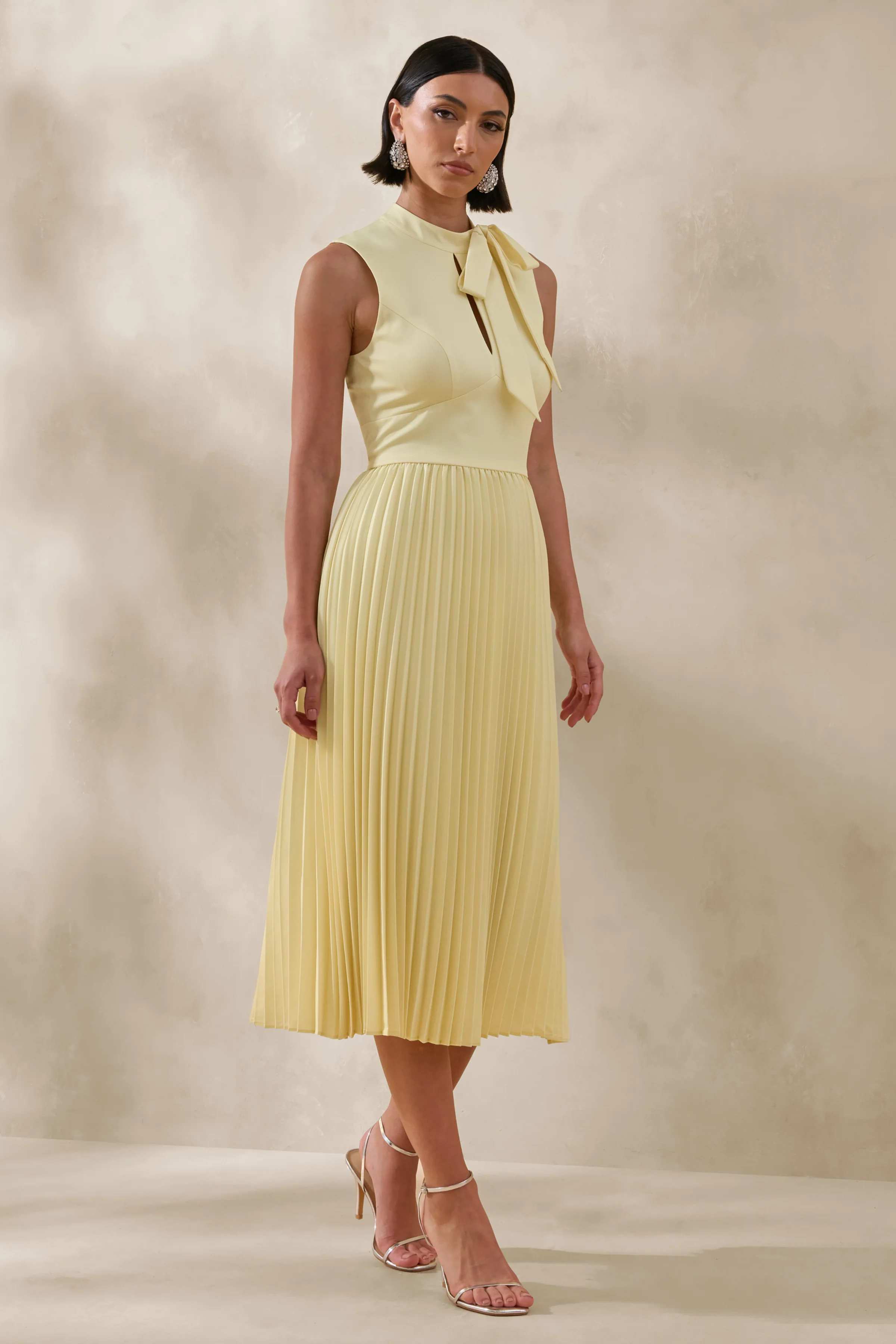 Avalon | Lemon Midi Dress With Pleated Skirt And Bow-Detail - Image 4