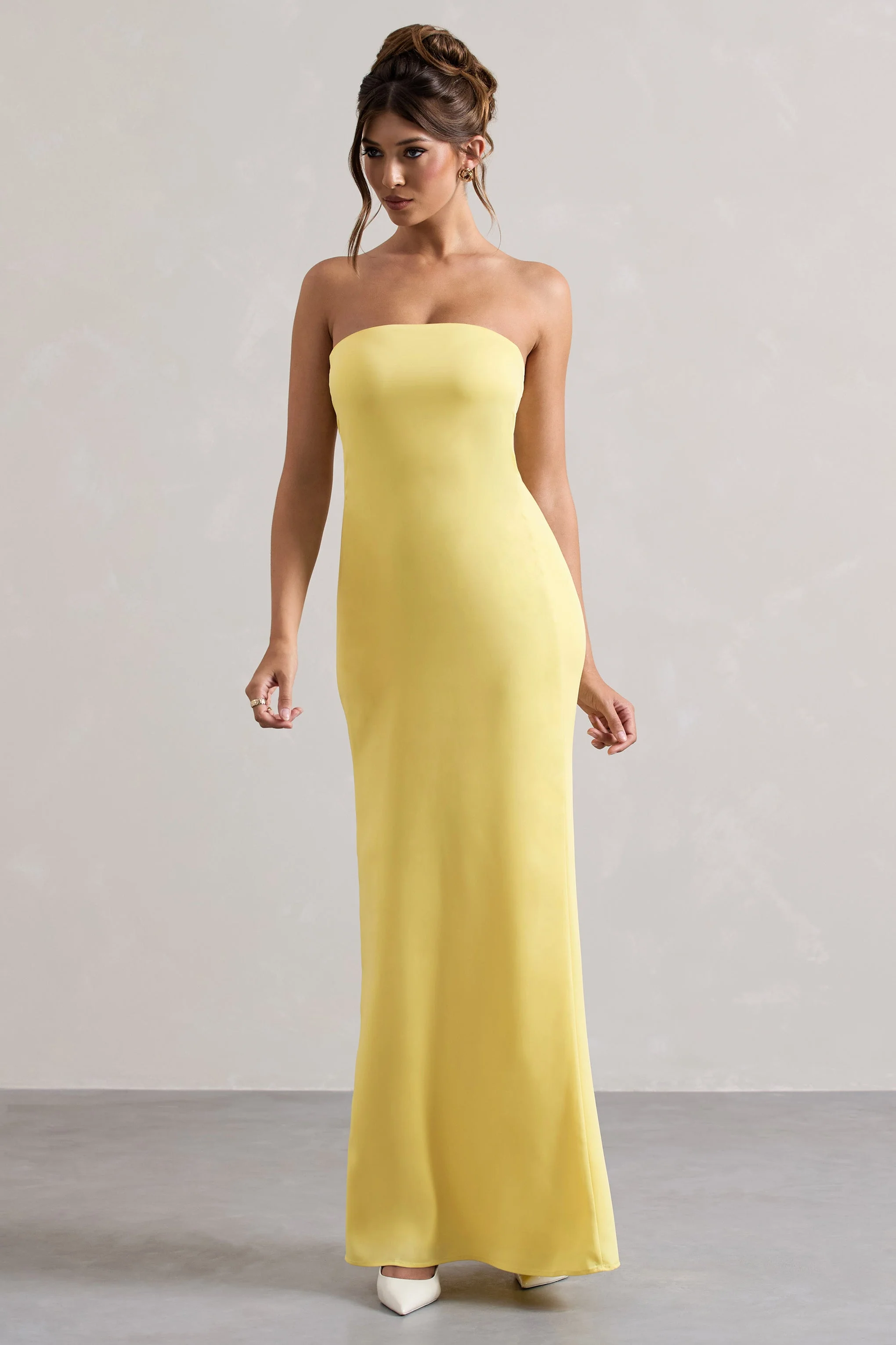 Azra | Lemon Satin Bandeau Maxi Dress - Image 5