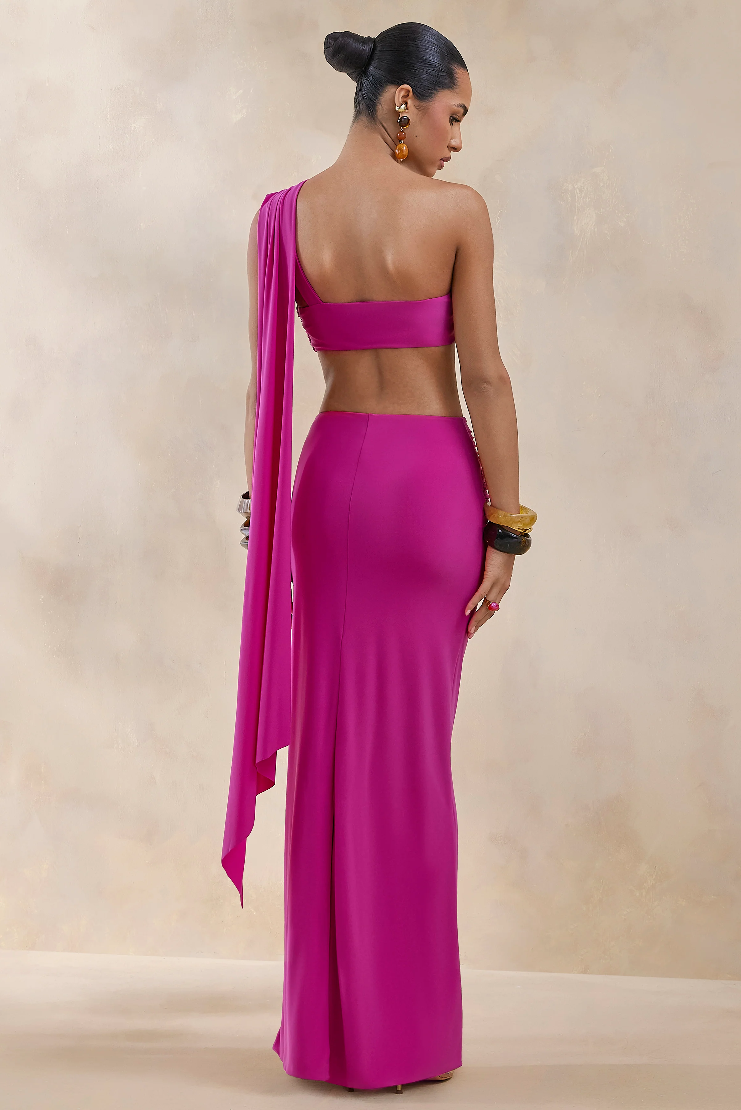 Azura | Hot Pink Wrap Maxi Skirt With Sash - Image 2