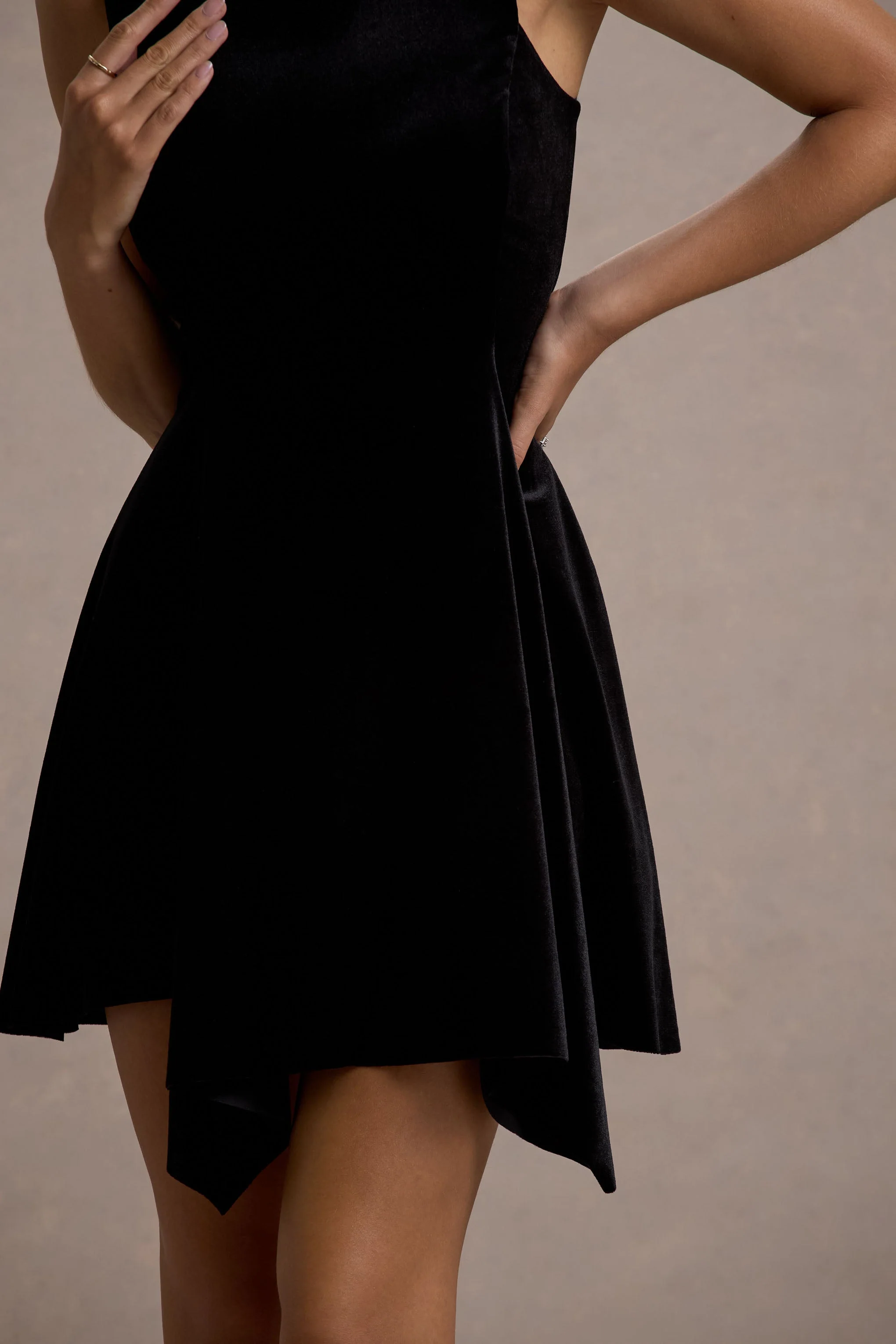 Baker | Black Velvet Draped-Hem Mini Dress - Image 6