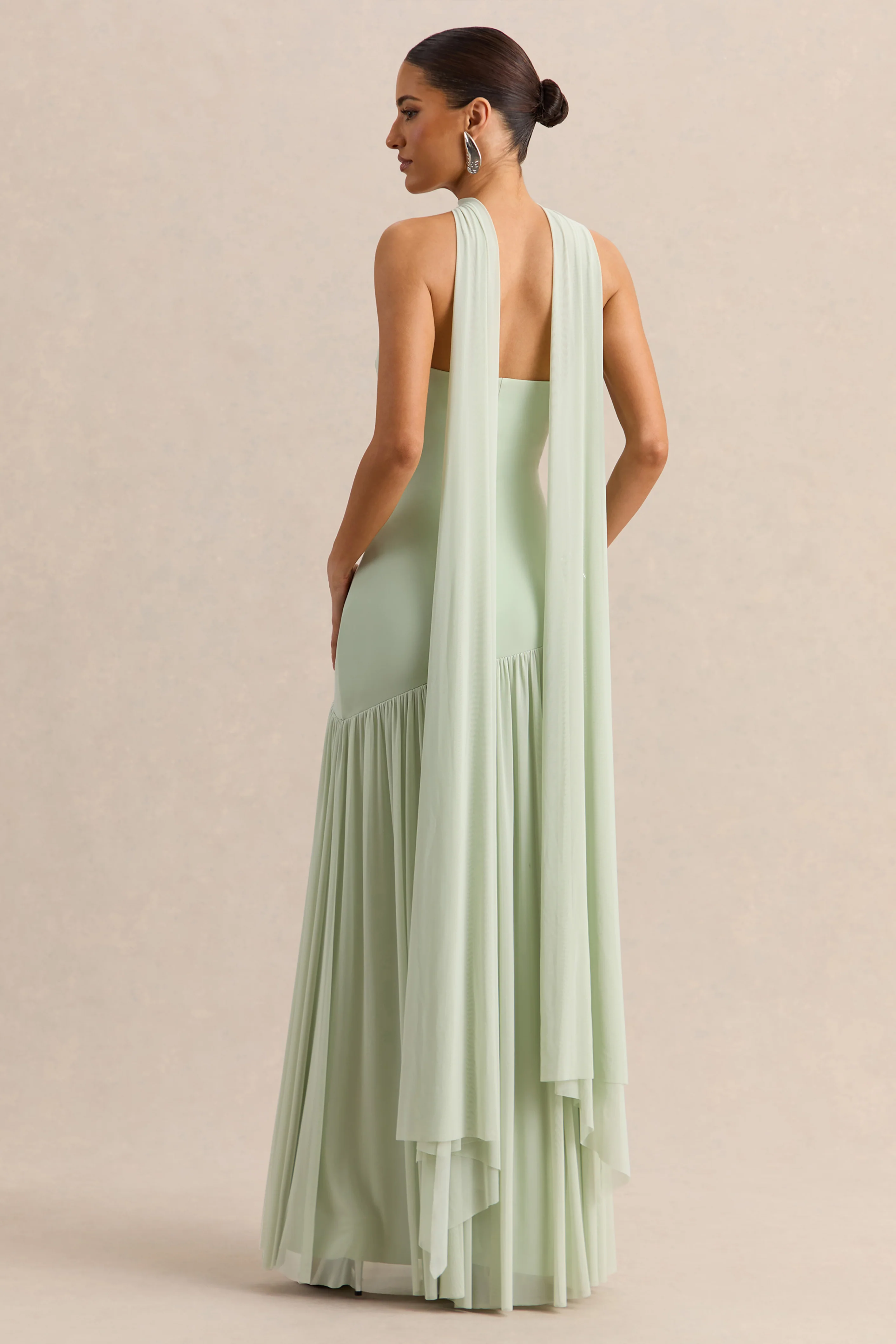 Bambi | Mint Bandeau Maxi Dress With Scarf-Detail - Image 2