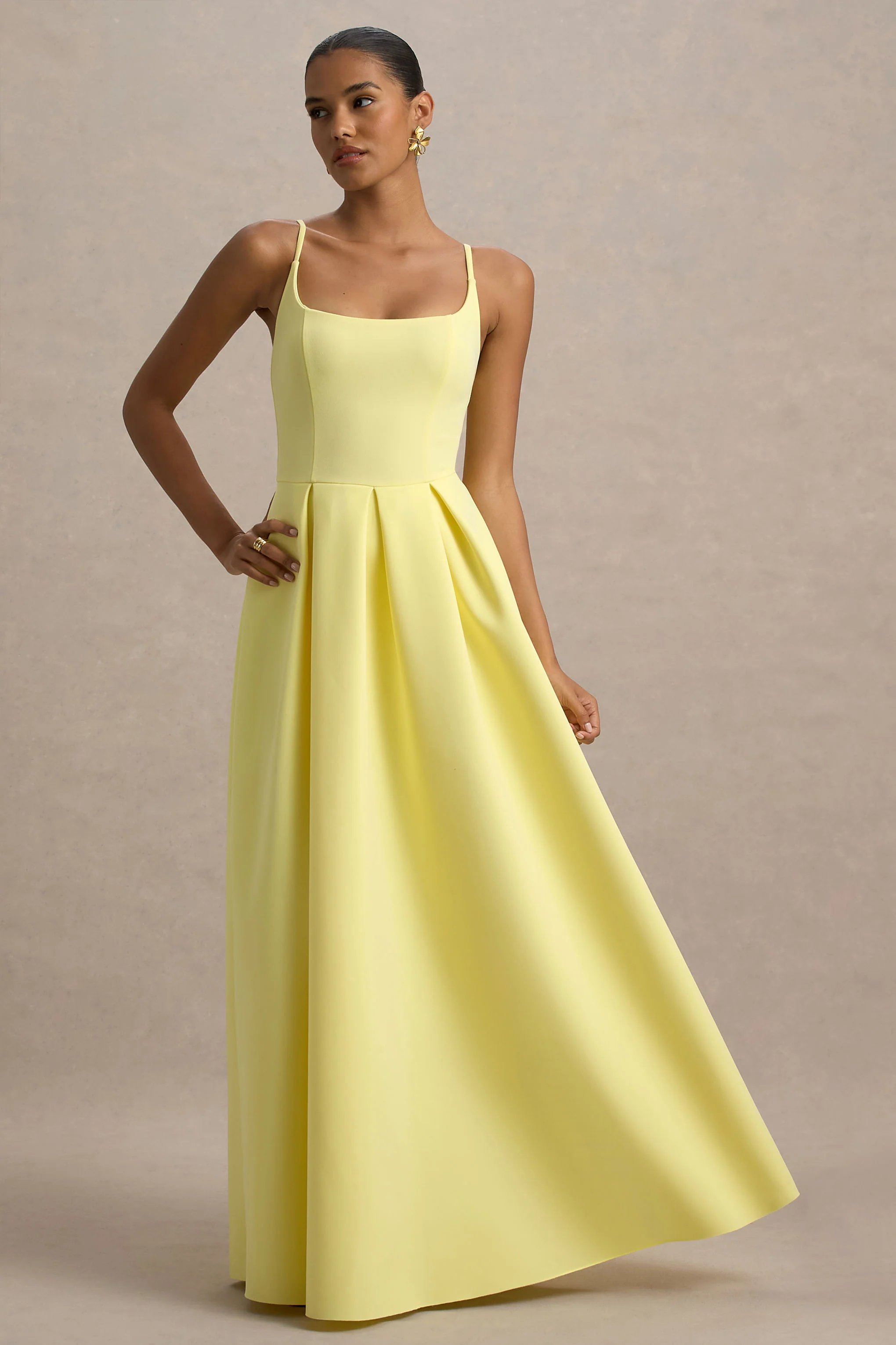 Bambina | Lemon Scoop-Neck Pleated Maxi Dress - Image 4