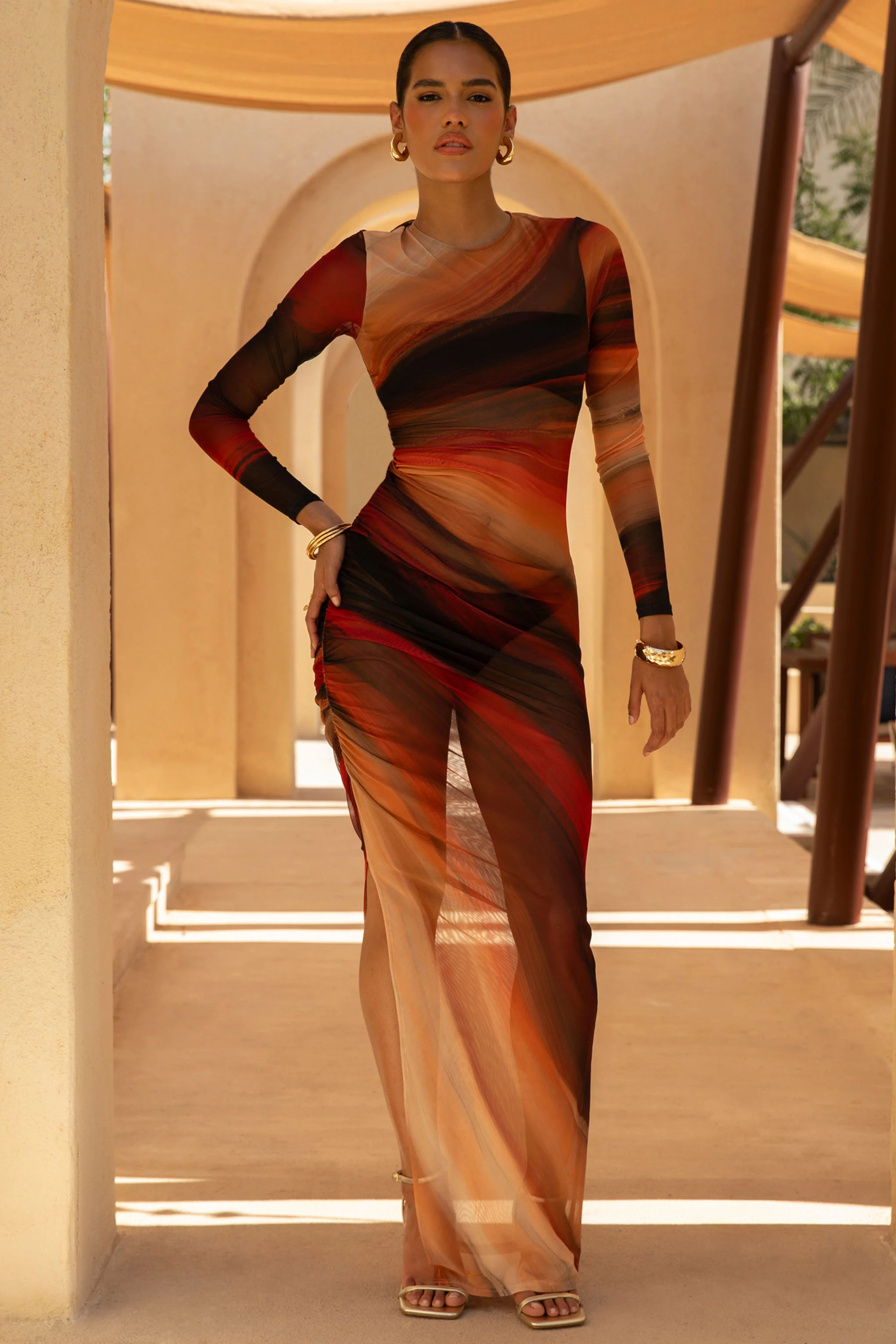 Barzilio | Ombre Long-Sleeve Bodycon Maxi Dress - Image 5