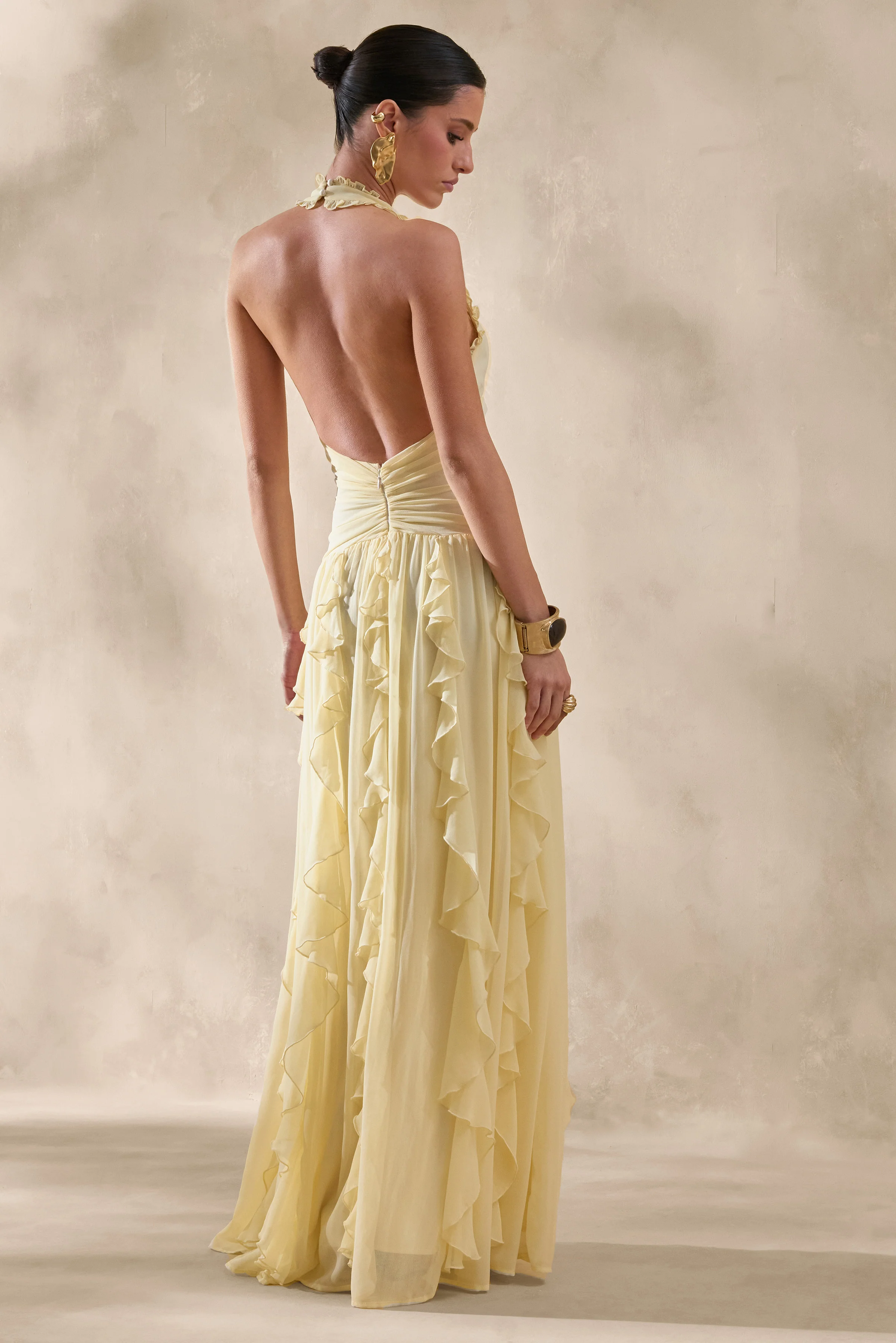 Bea | Lemon Plunge-Neck Ruffled Maxi Dress - Image 5