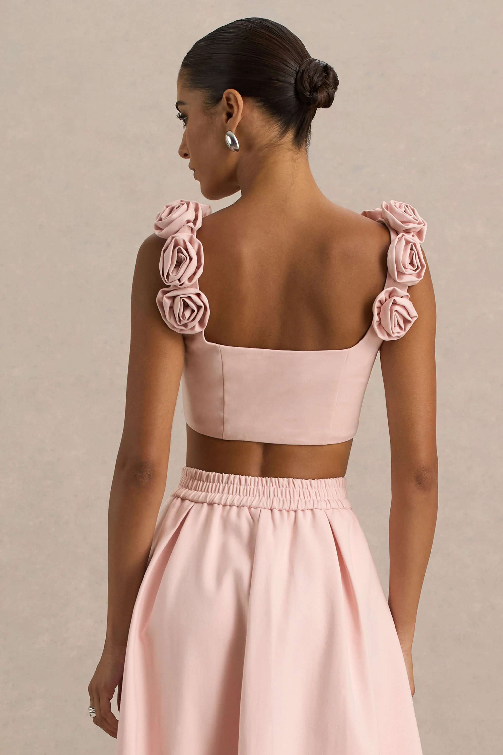 Blade | Baby Pink Scoop-Neck Crop Top With Corsage Details - Image 3