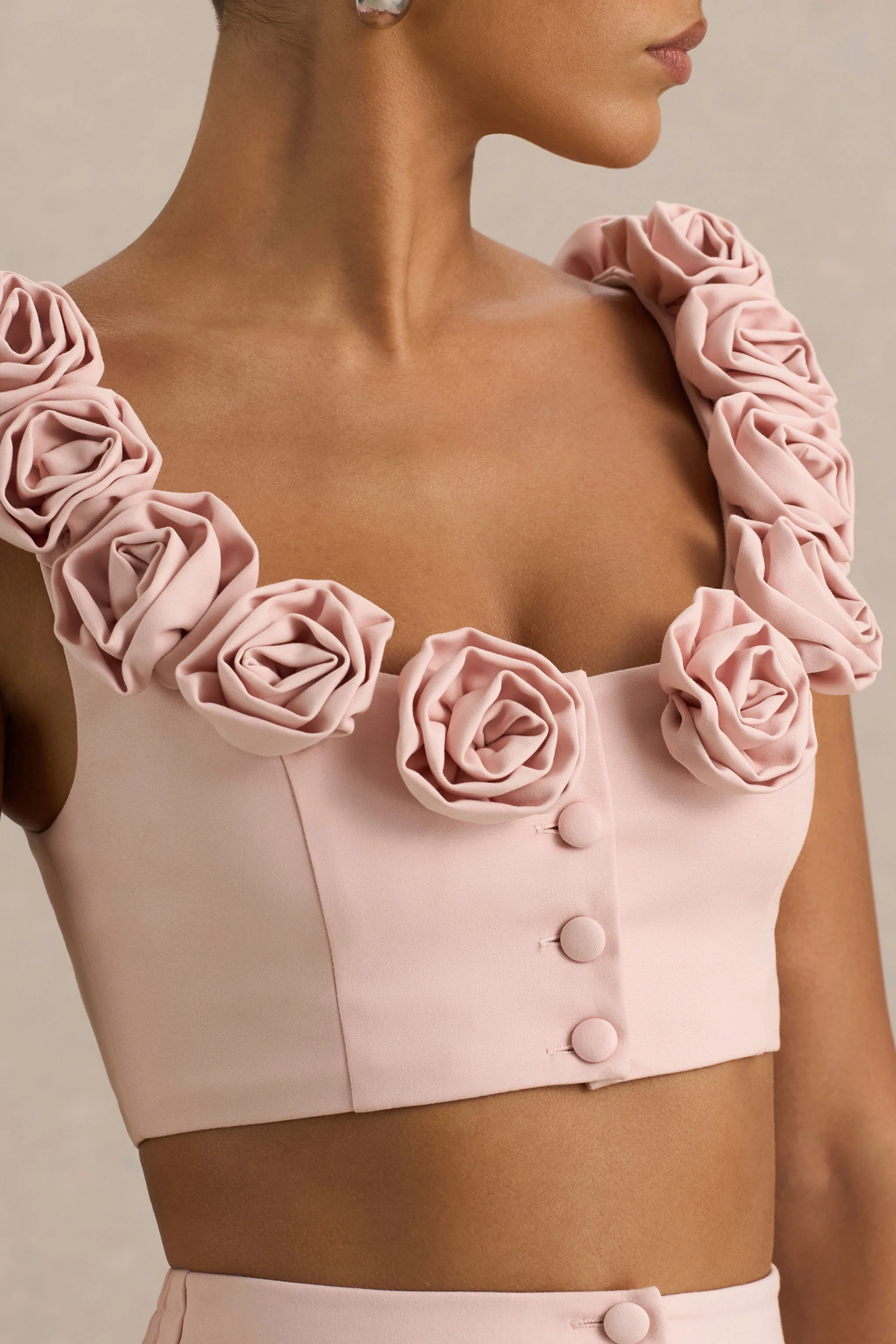 Blade | Baby Pink Scoop-Neck Crop Top With Corsage Details - Image 4