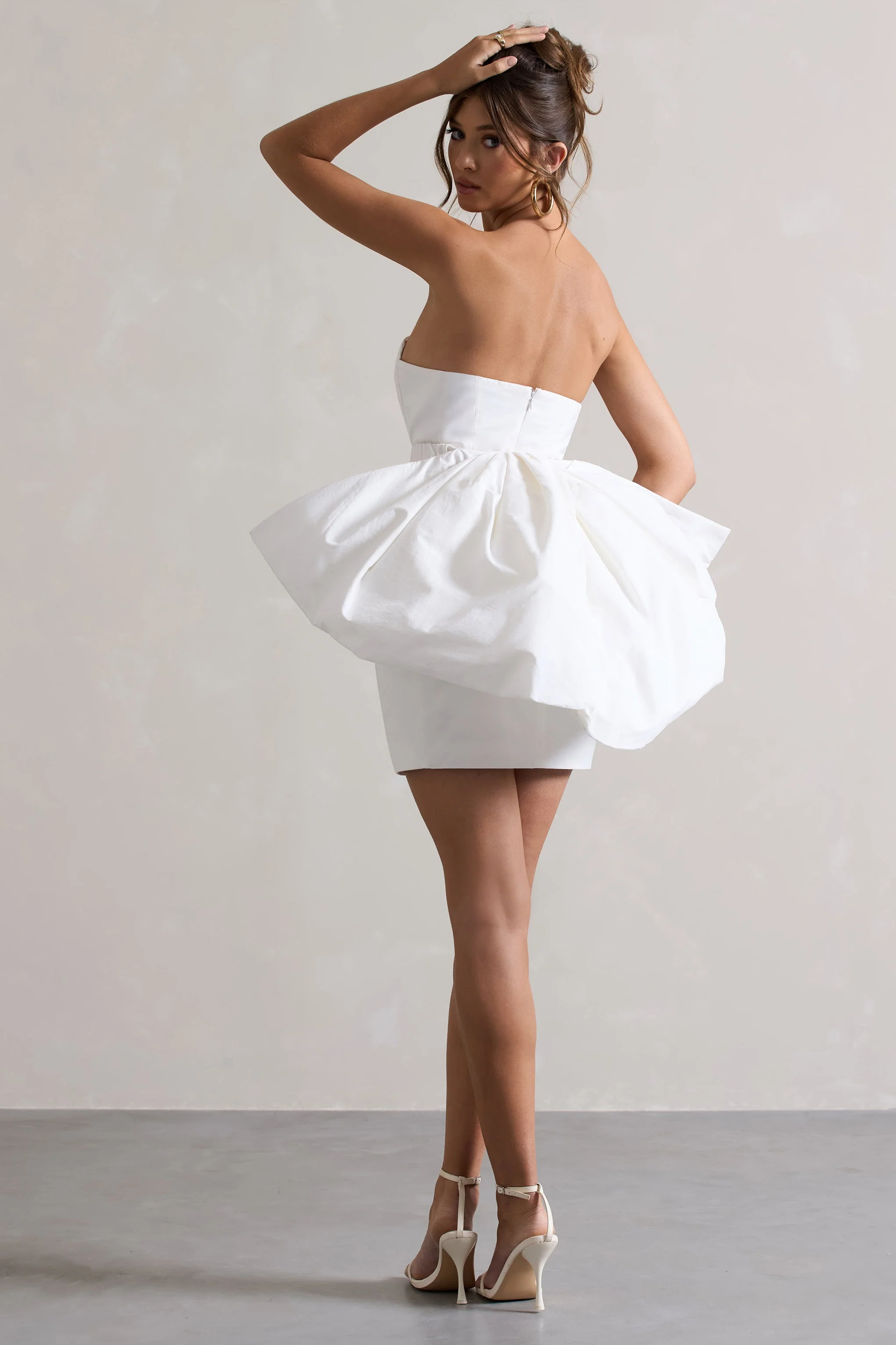 Bladen | Cream Bandeau Mini Dress With Detachable Bow Skirt - Image 6