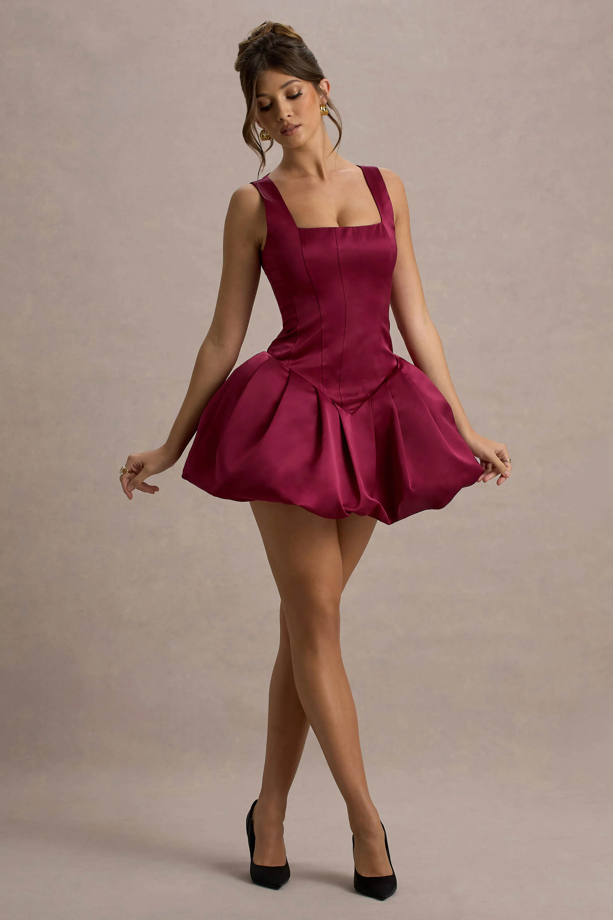 Bramble | Port Satin Square-Neck Puffball Mini Dress - Image 7