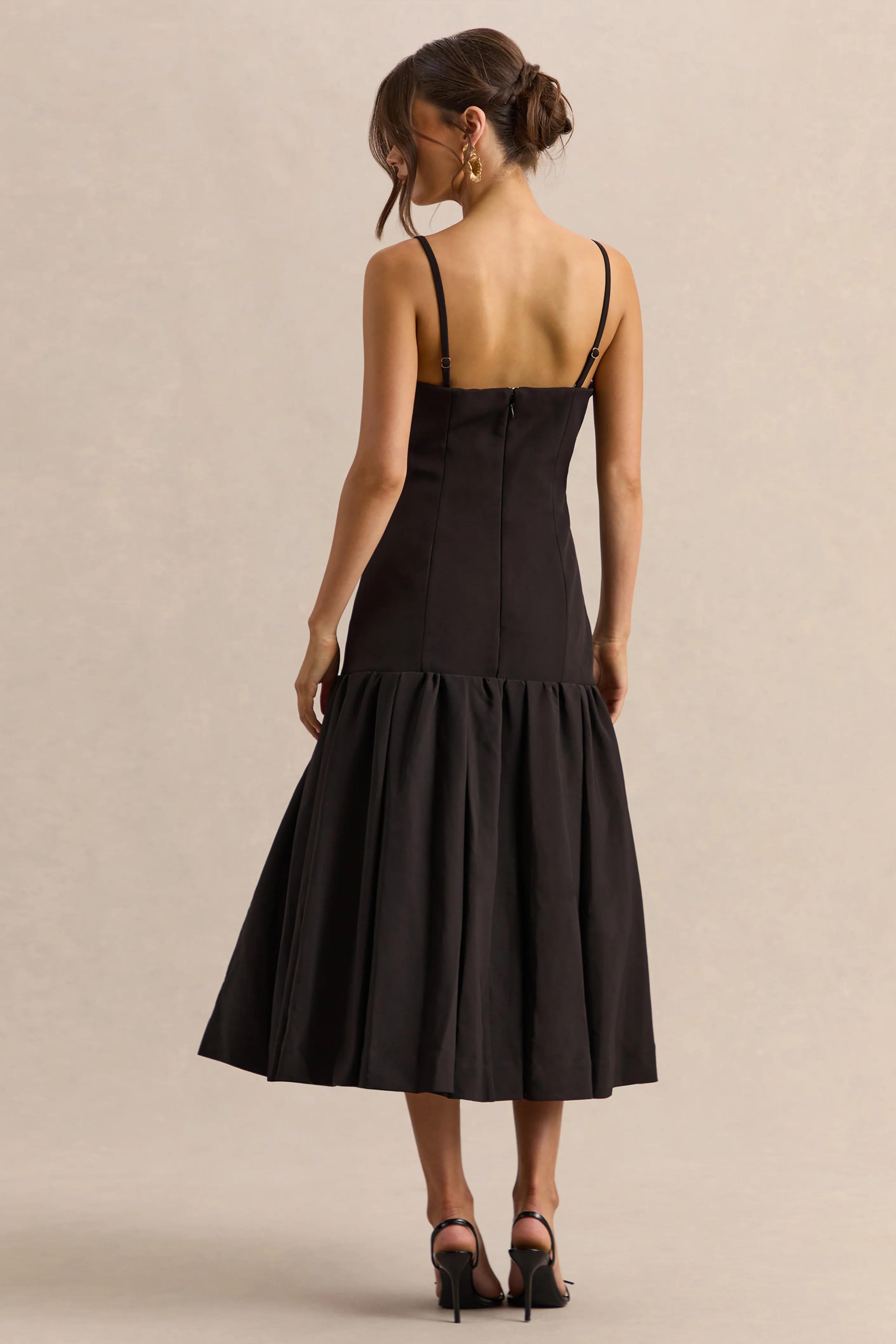 Briella | Black Bandeau Midi Dress With Gold-Button Detailing - Image 2