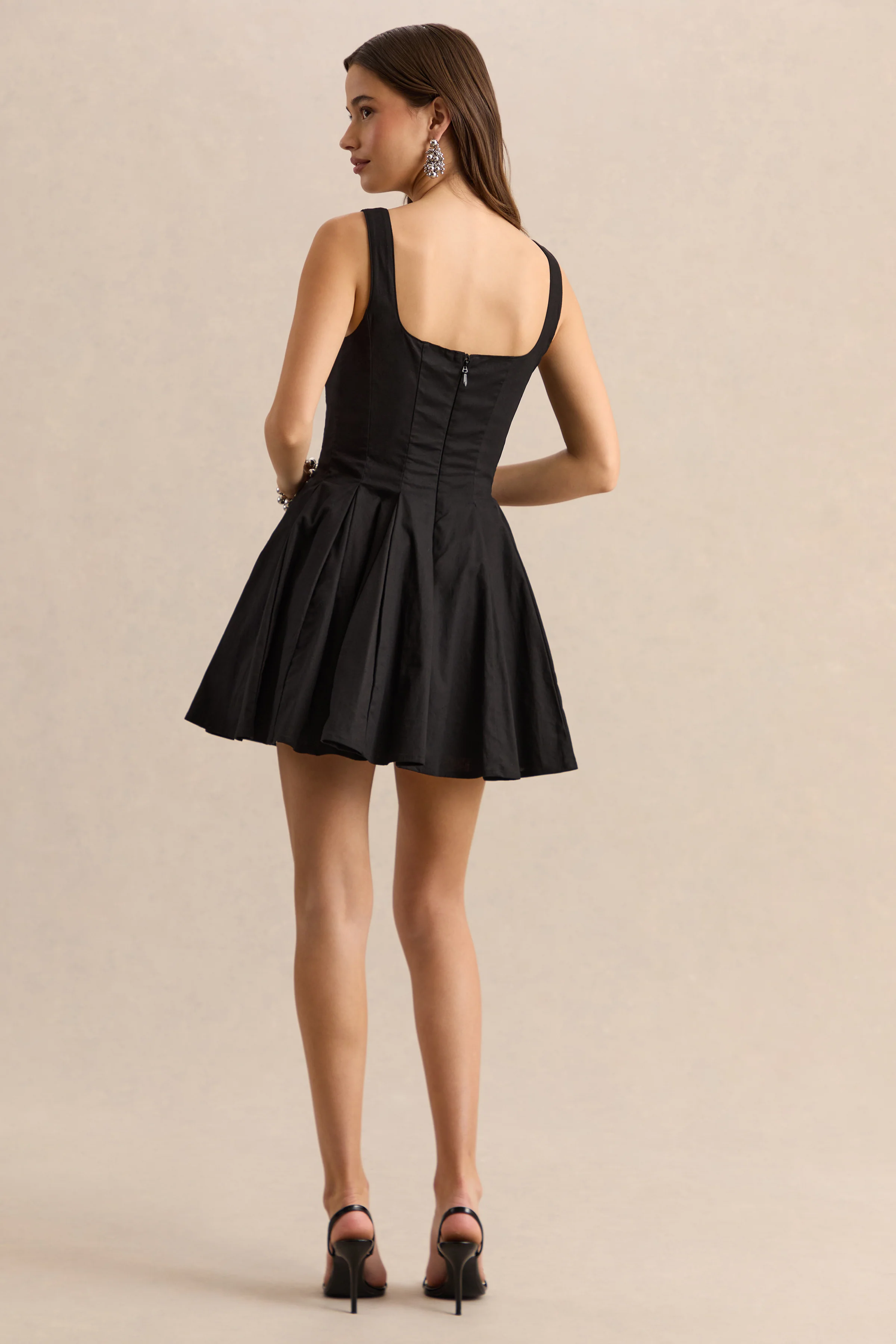Brioria | Black Square-Neck Skater Mini Dress - Image 2