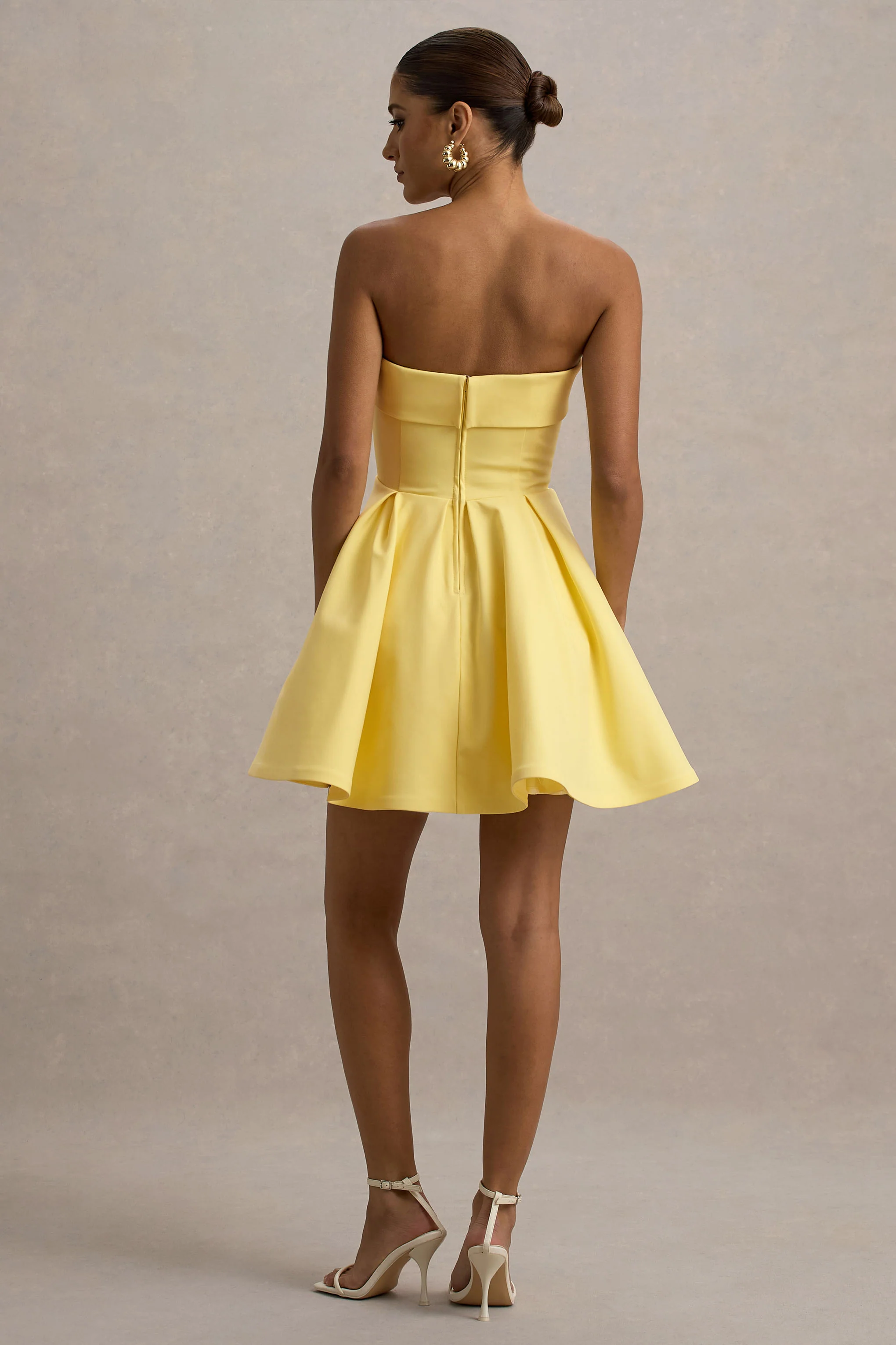 Bruna | Lemon Bandeau Skater Mini Dress - Image 2