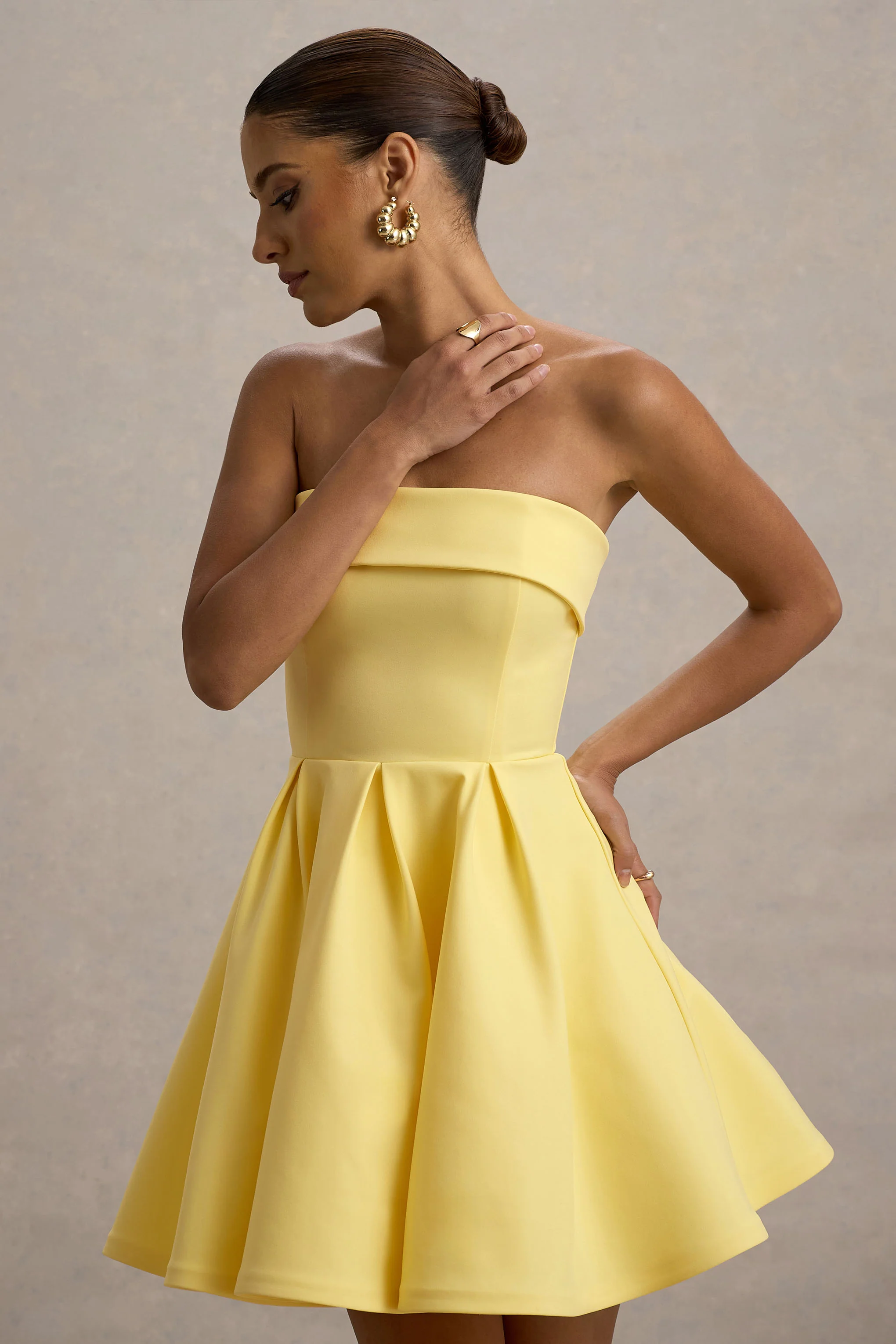Bruna | Lemon Bandeau Skater Mini Dress - Image 3