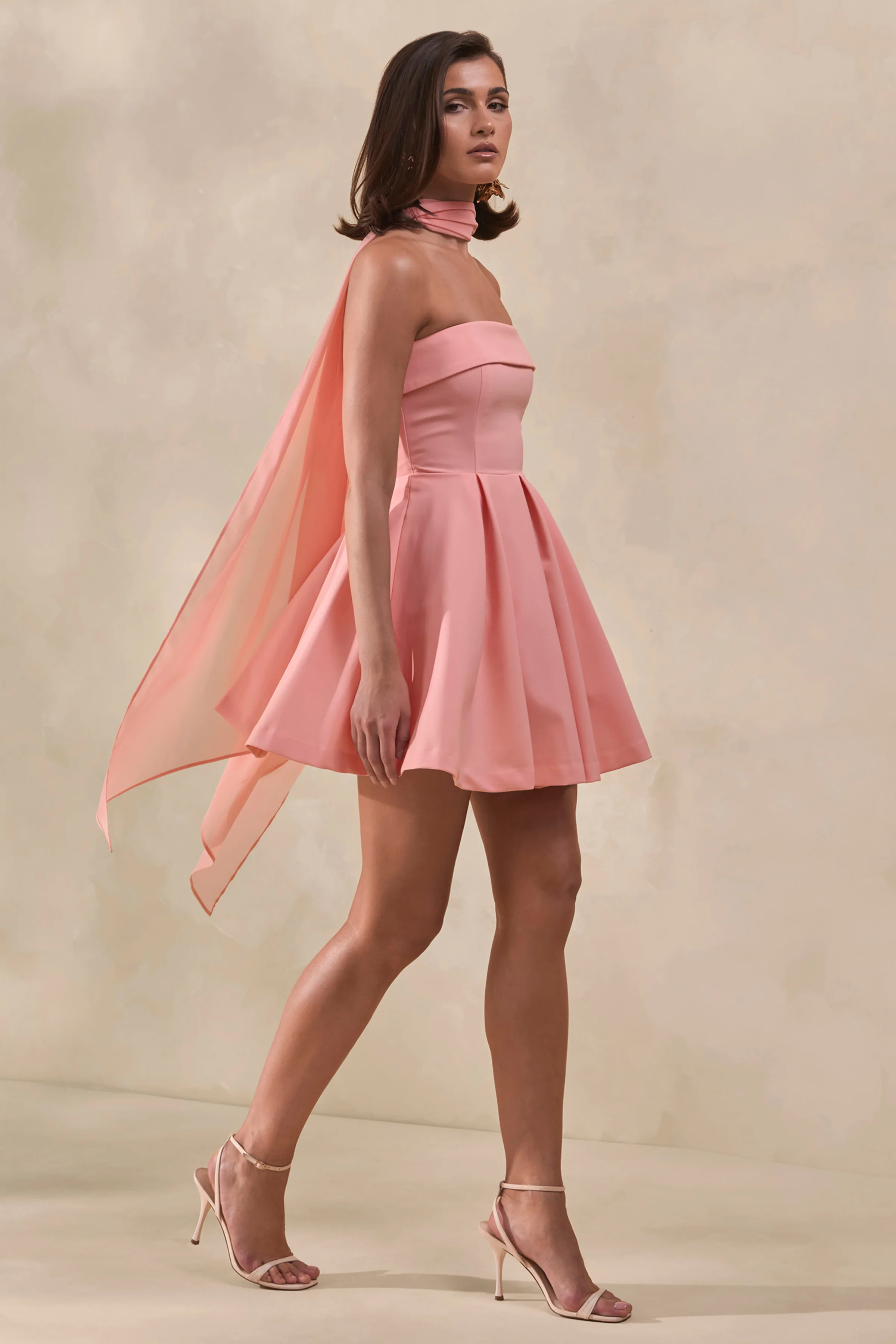 Bruna | Light Pink Bandeau Skater Mini Dress - Image 4