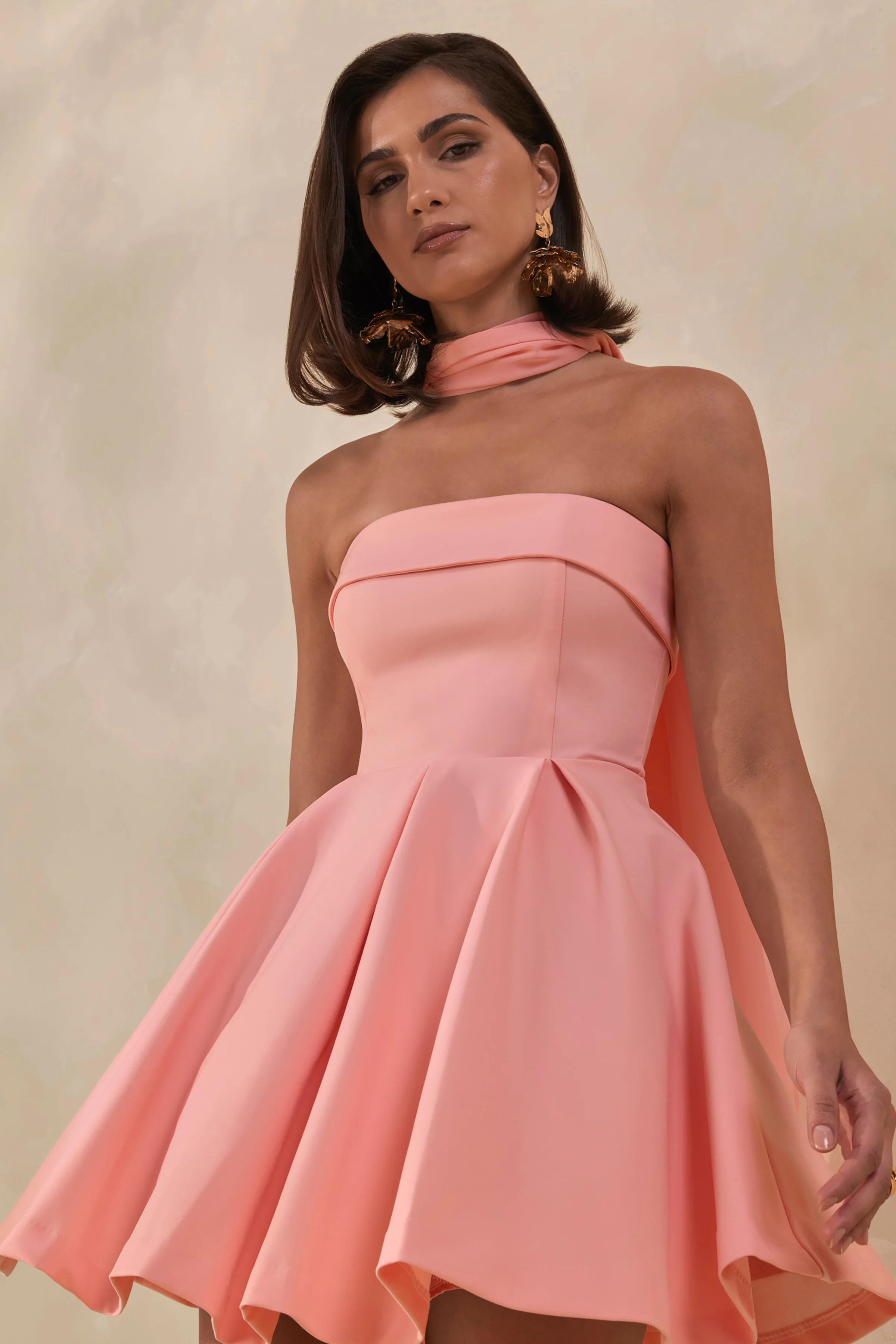 Bruna | Light Pink Bandeau Skater Mini Dress - Image 5