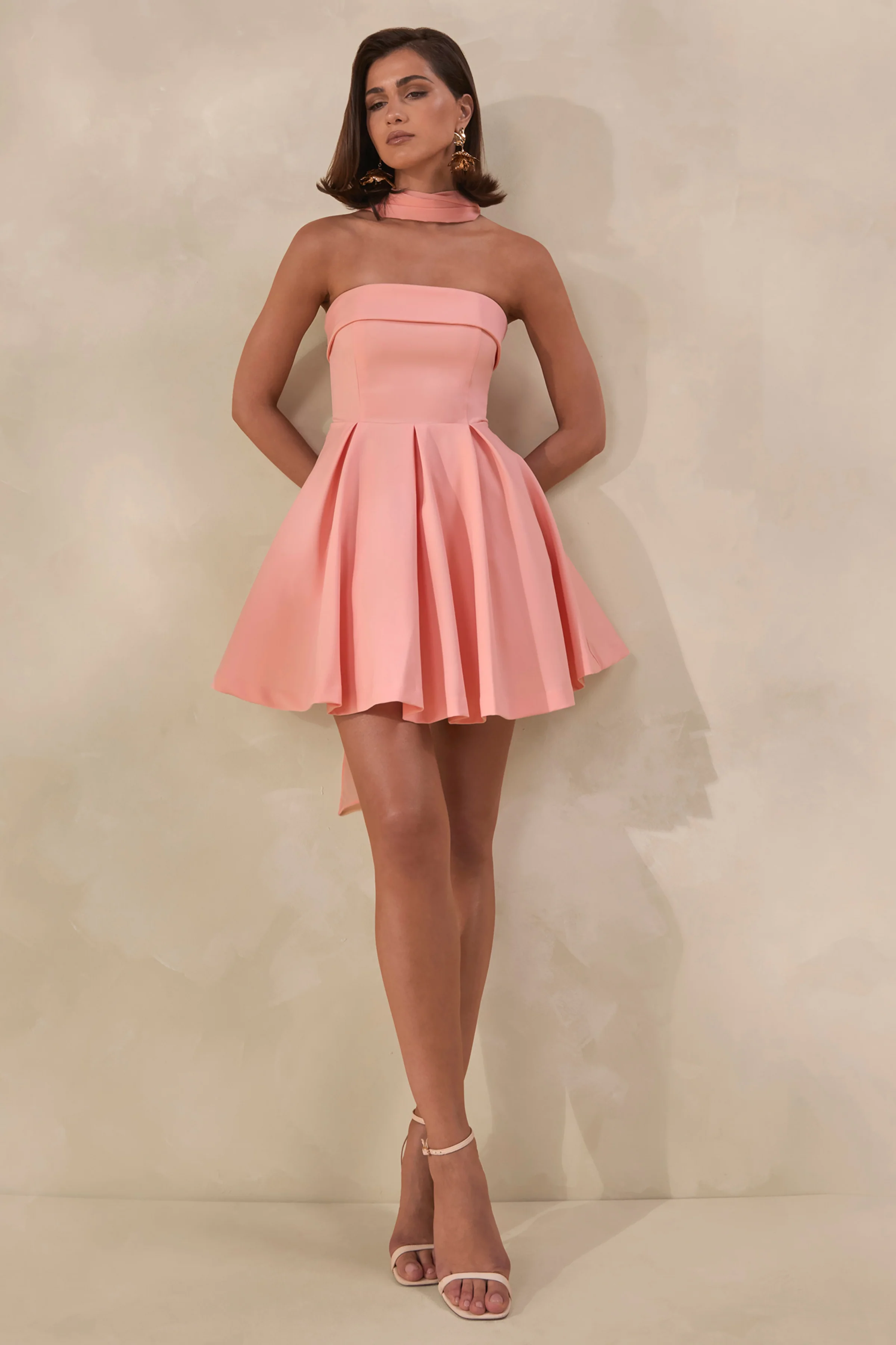 Bruna | Light Pink Bandeau Skater Mini Dress - Image 6