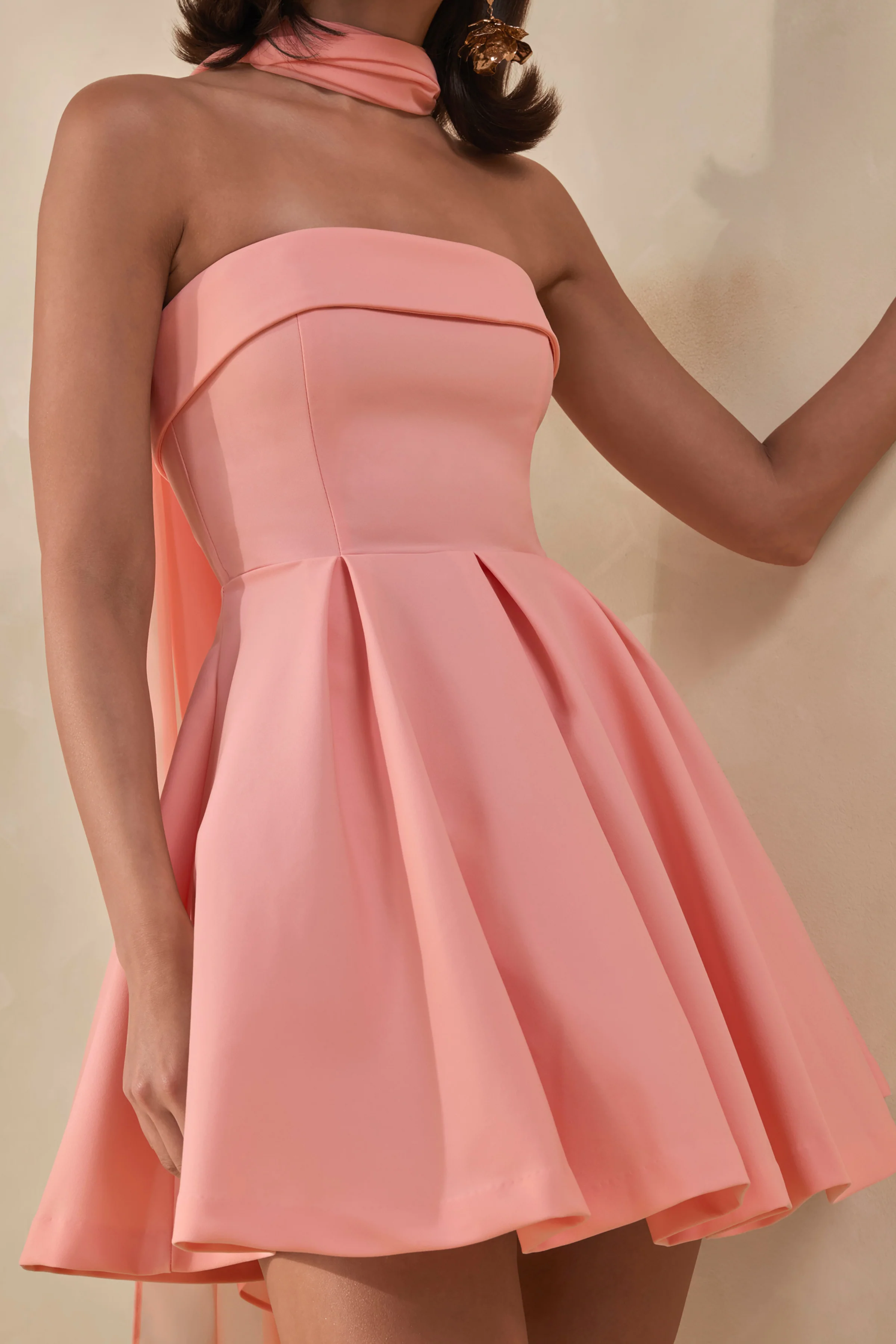 Bruna | Light Pink Bandeau Skater Mini Dress - Image 8