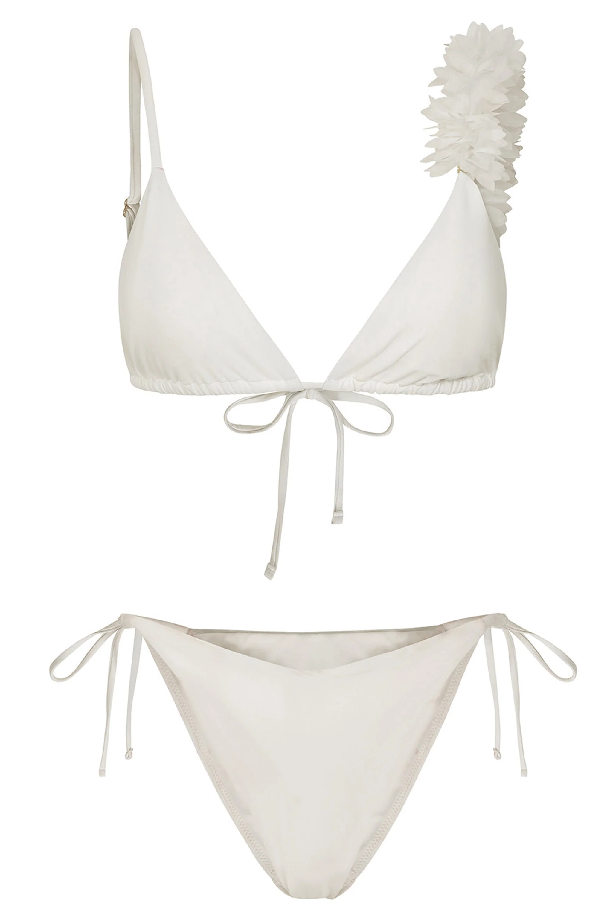 Cassia | White Triangle Flower Trimmed Bikini Top - Image 6