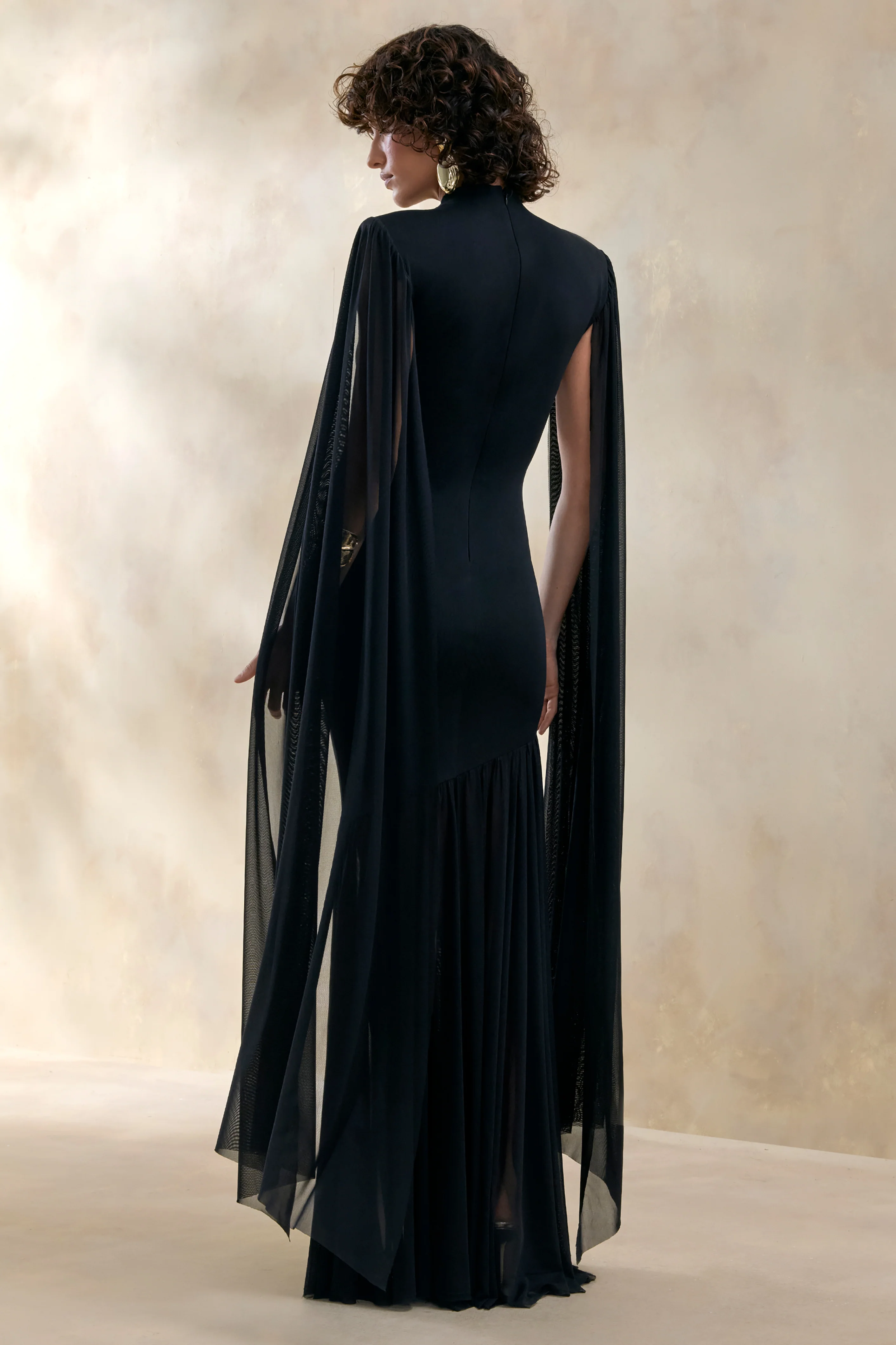 Chantelle | Black High-Neck Maxi Dress With Drop-Waist And Cape-Sleeves - Image 2