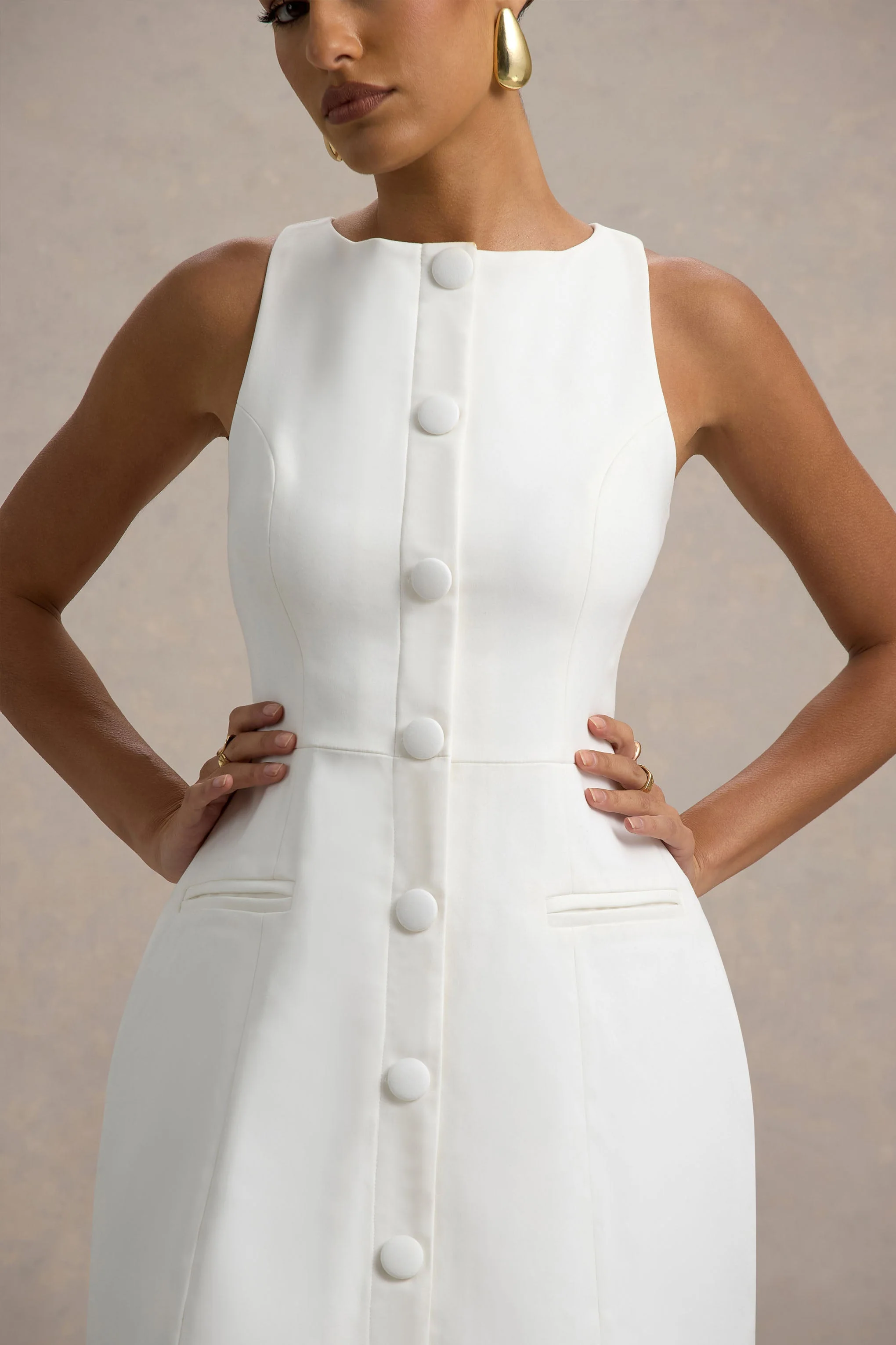 Cheri | White Tailored Sleeveless Mini Dress - Image 3