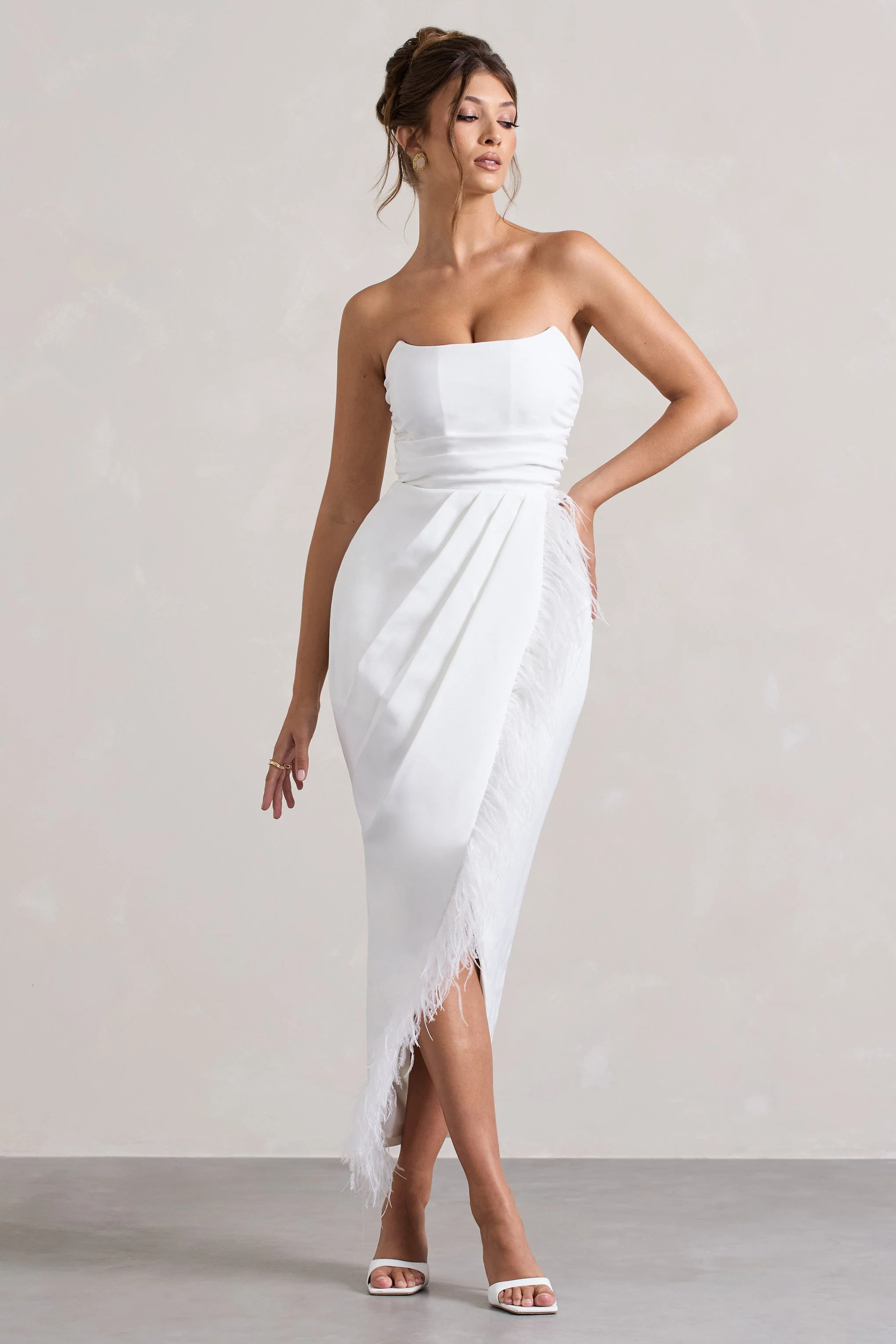 Chosen | White Bandeau Wrap Maxi Dress With Feather Trim - Image 5