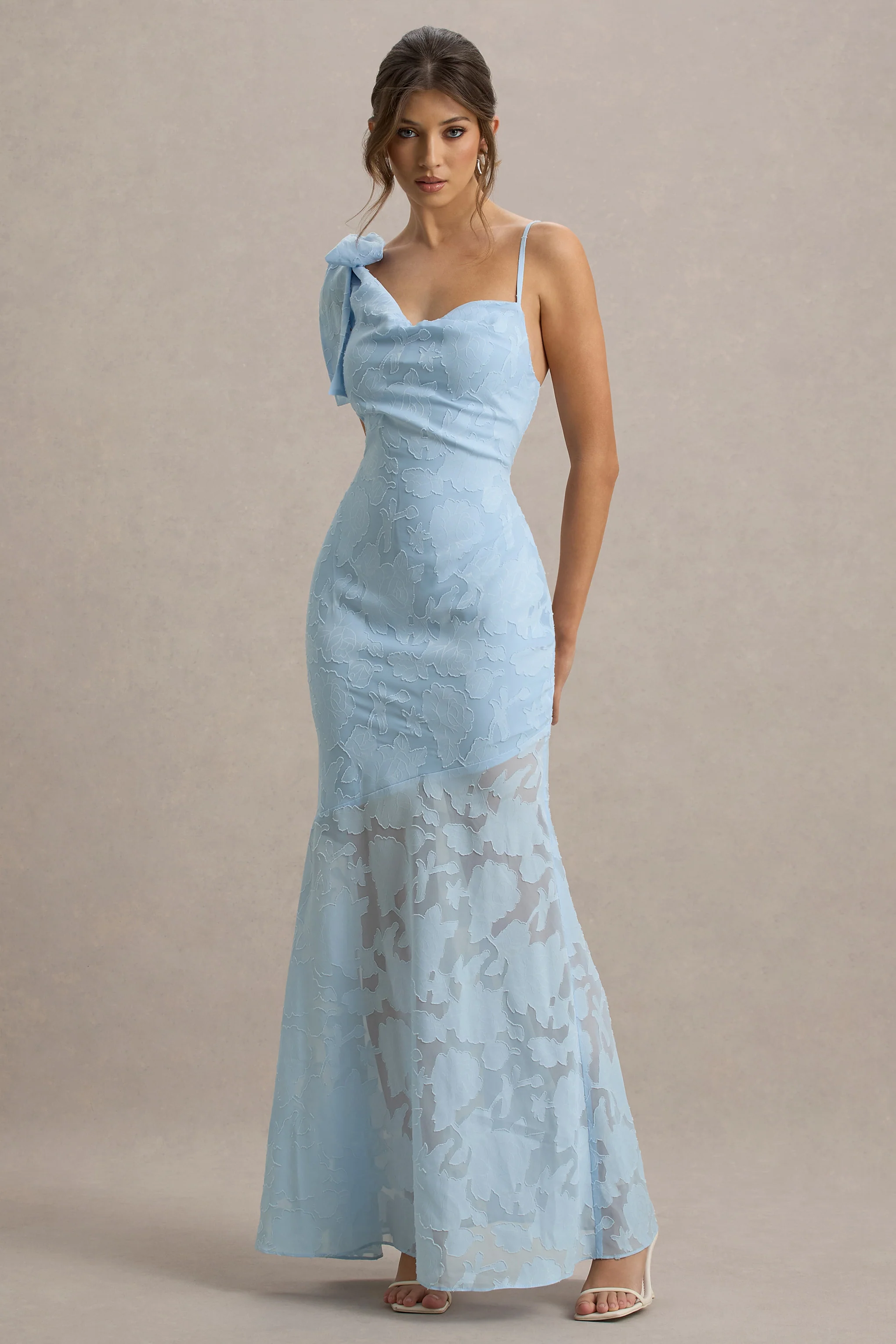 Chyna | Light Blue Cowl-Neck Maxi Dress With Bow Strap - Image 5