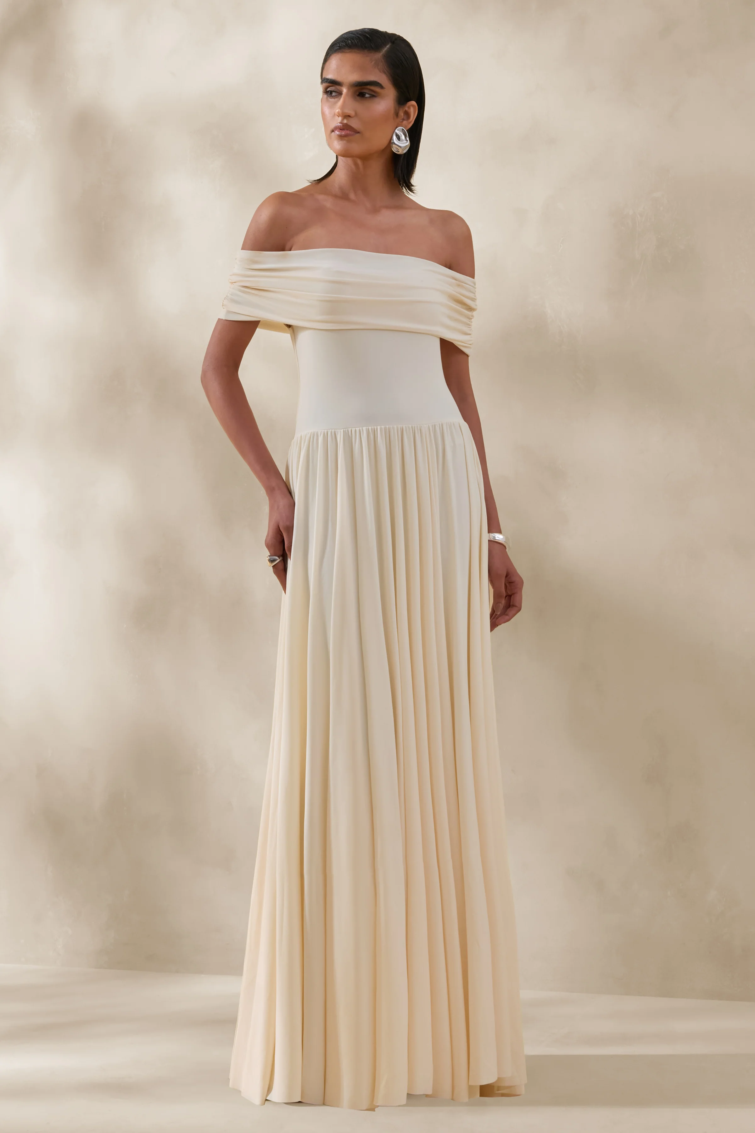 Cindie | Cream Bardot-Neck Maxi Dress - Image 5