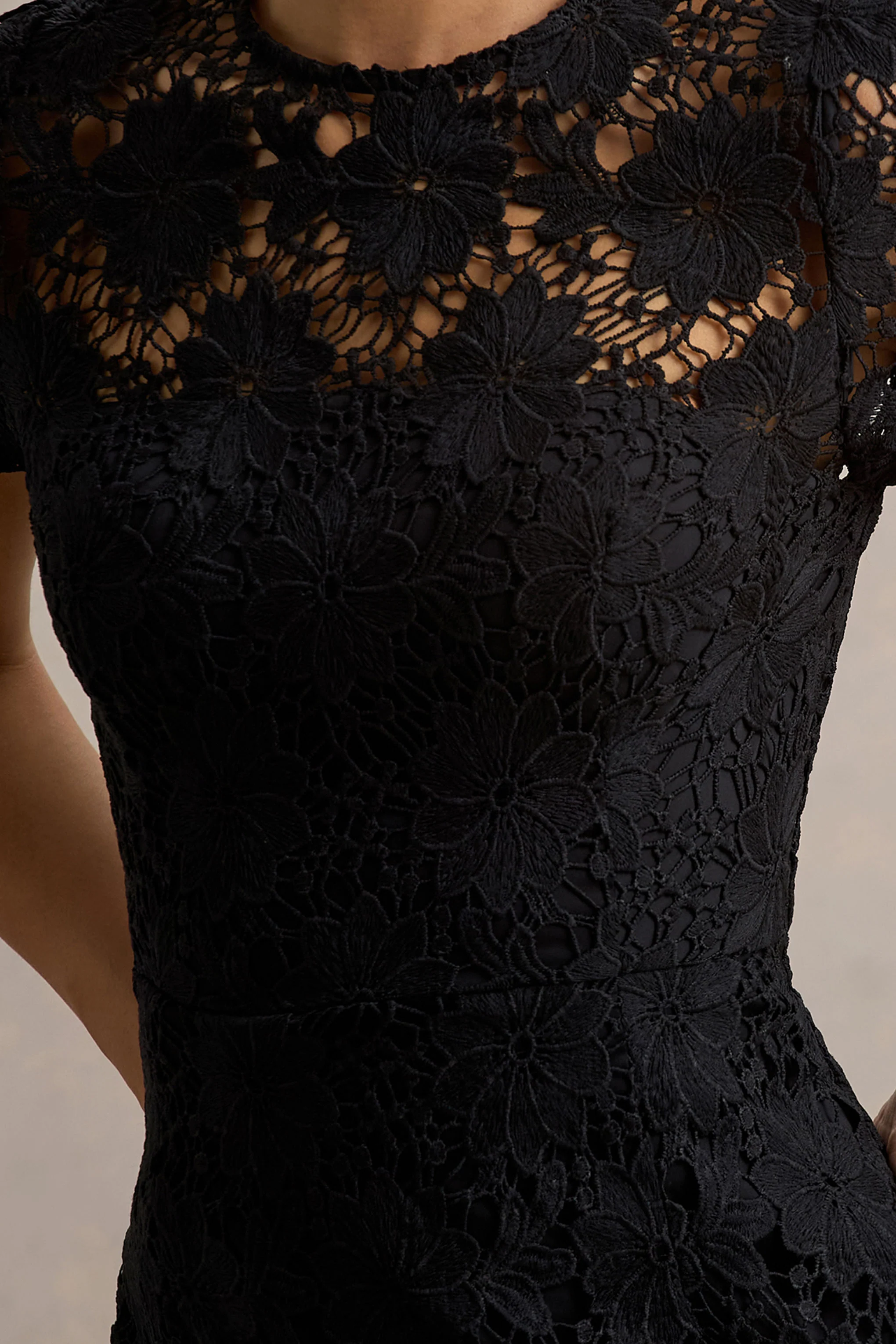 Clarissa | Black Lace Short-Sleeve Midi Dress - Image 6