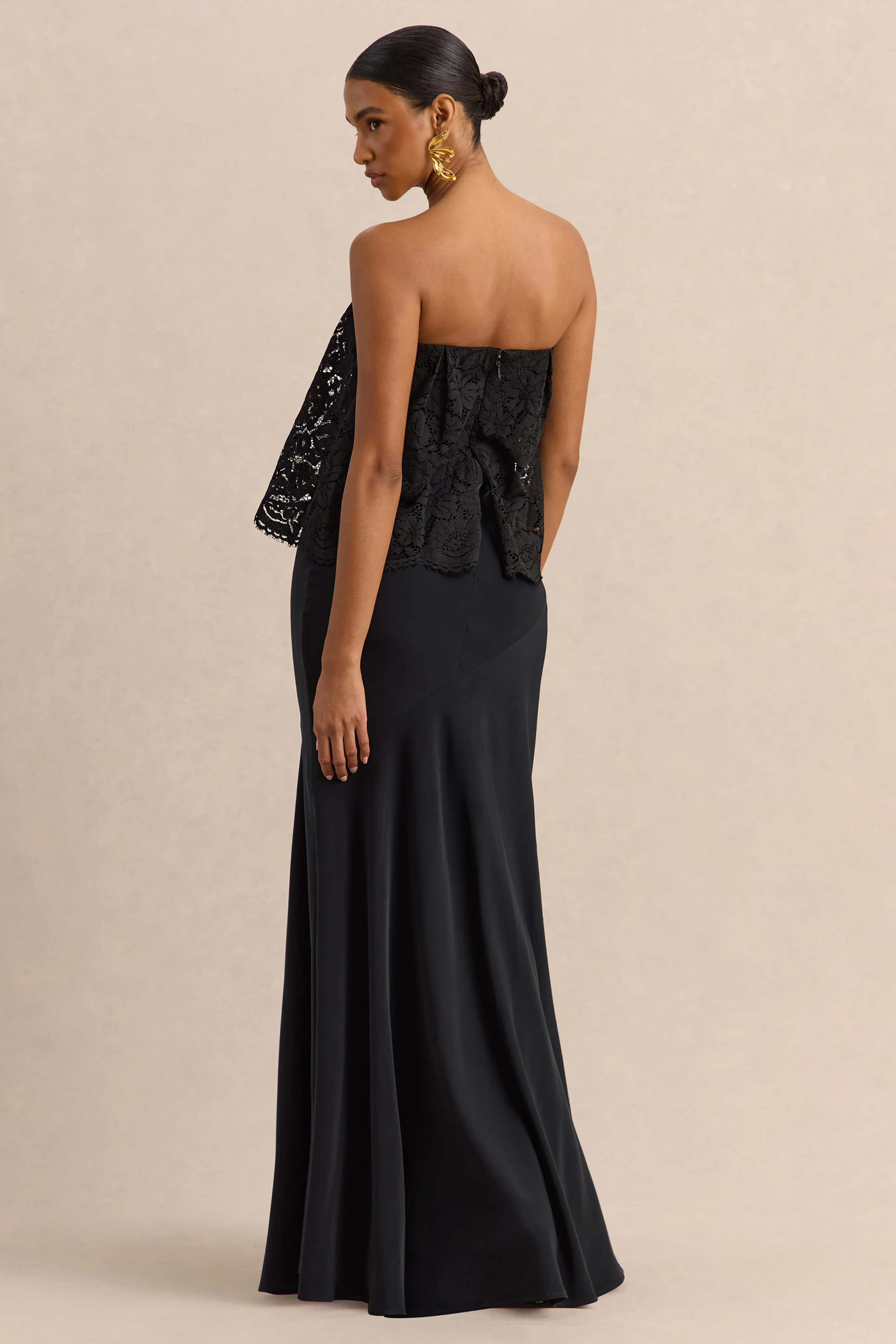 Clemency | Black Lace And Matte Satin Bandeau Maxi Dress - Image 2