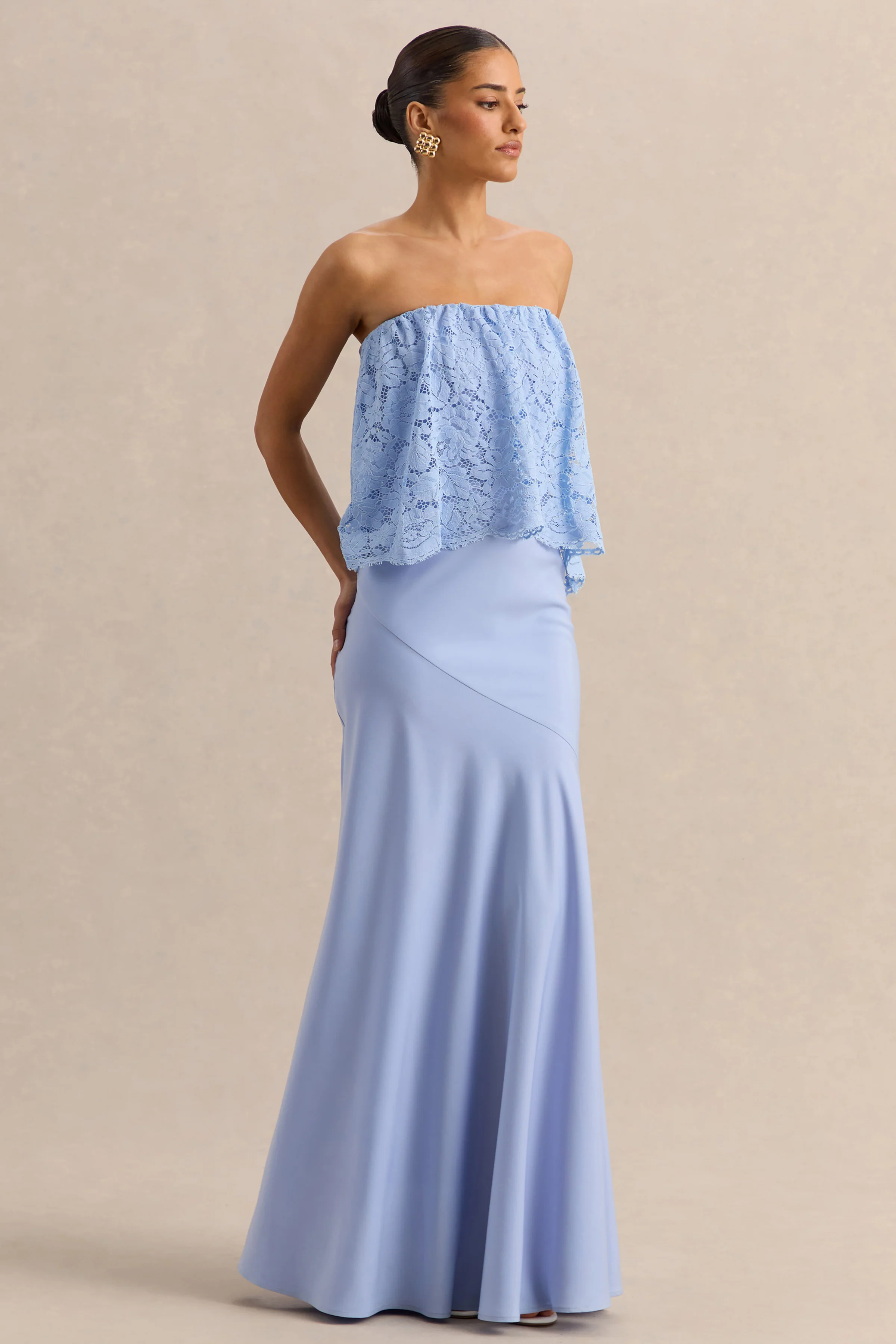Clemency | Powder Blue Lace And Matte Satin Bandeau Maxi Dress - Image 5