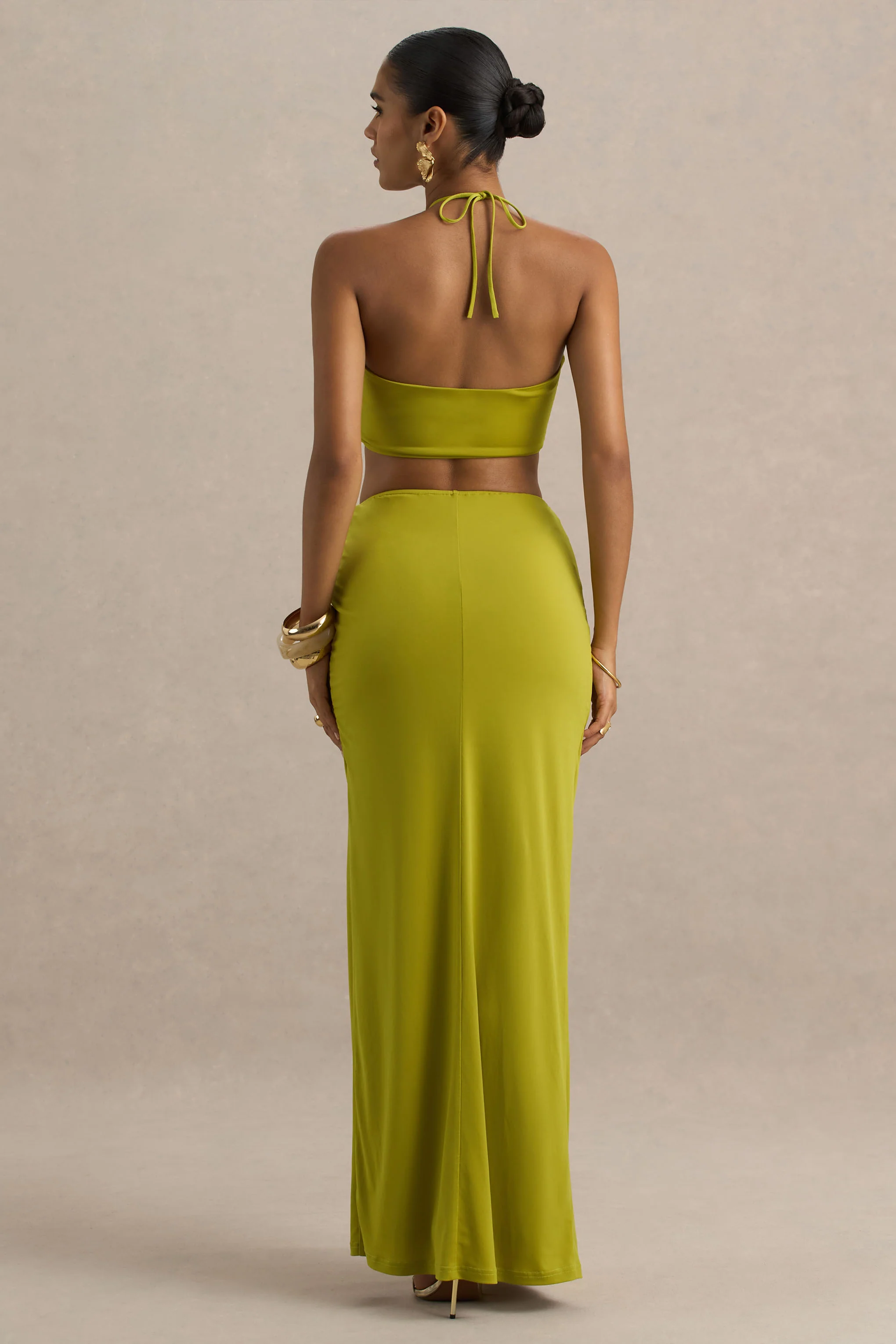 Coastline | Green Ruched Maxi Skirt With Split - Image 2