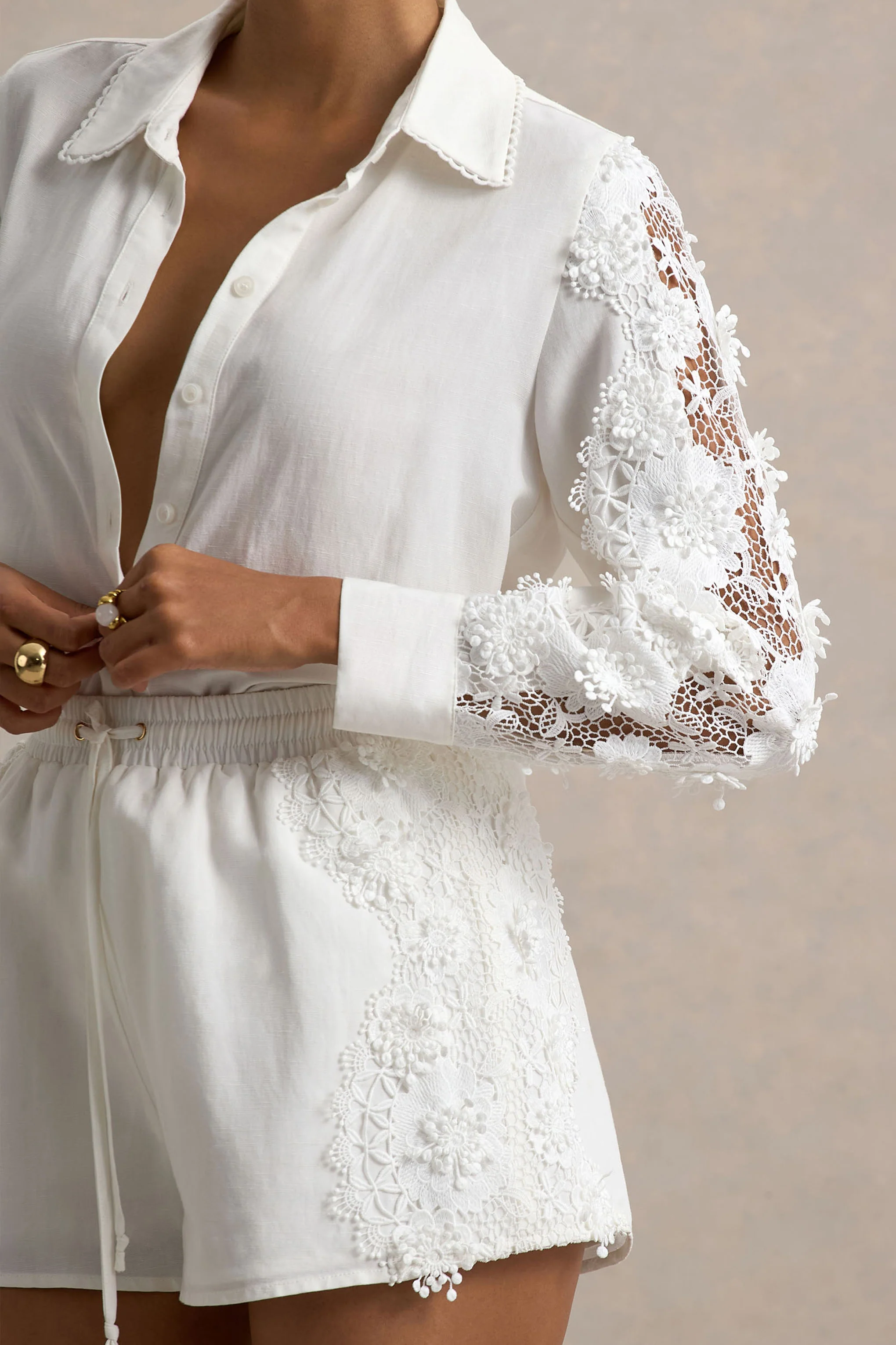 Coconut | Ecru Button-Up Shirt With Lace Detail - Image 5