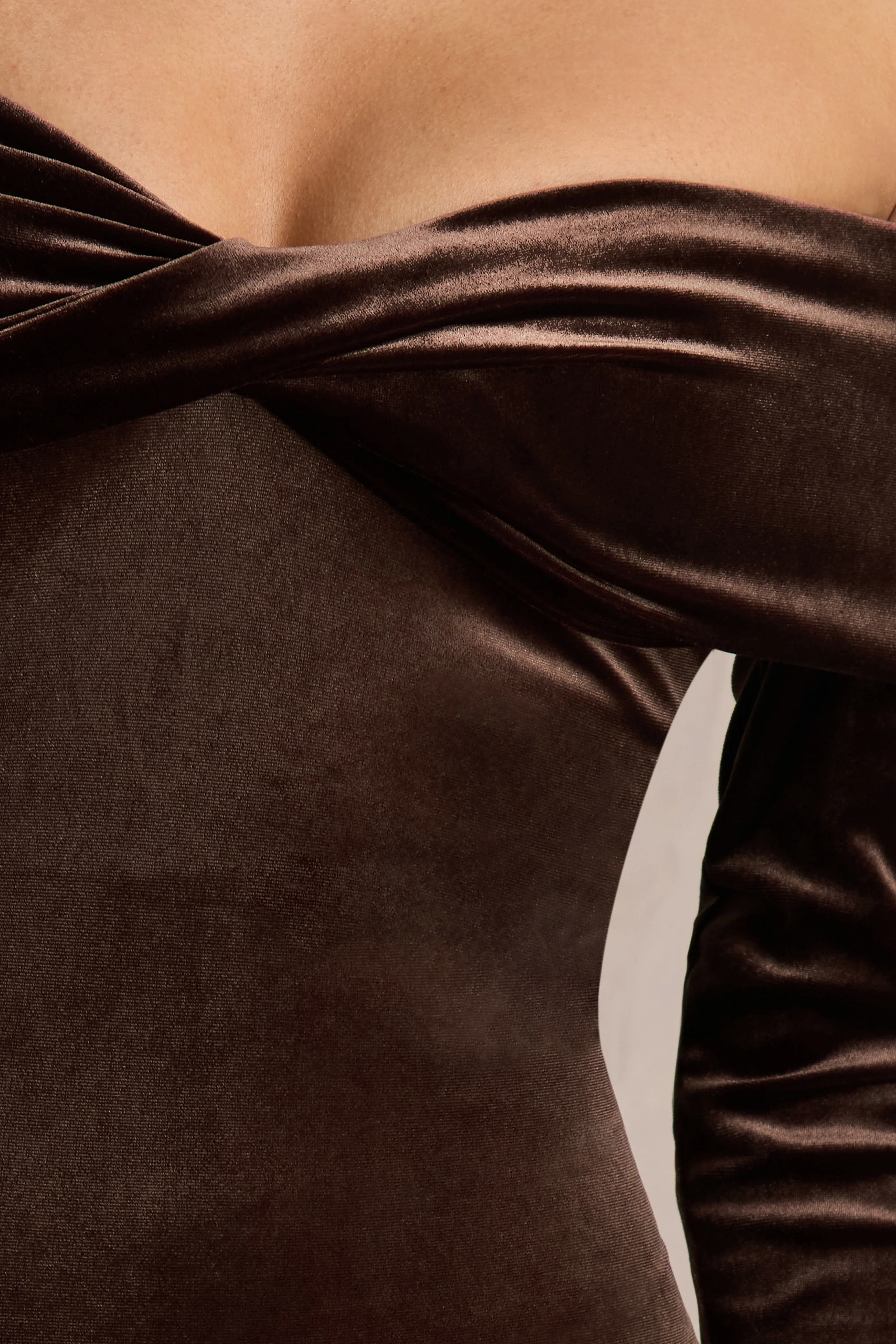 Compliment | Brown Velvet Bardot Midi Dress - Image 5