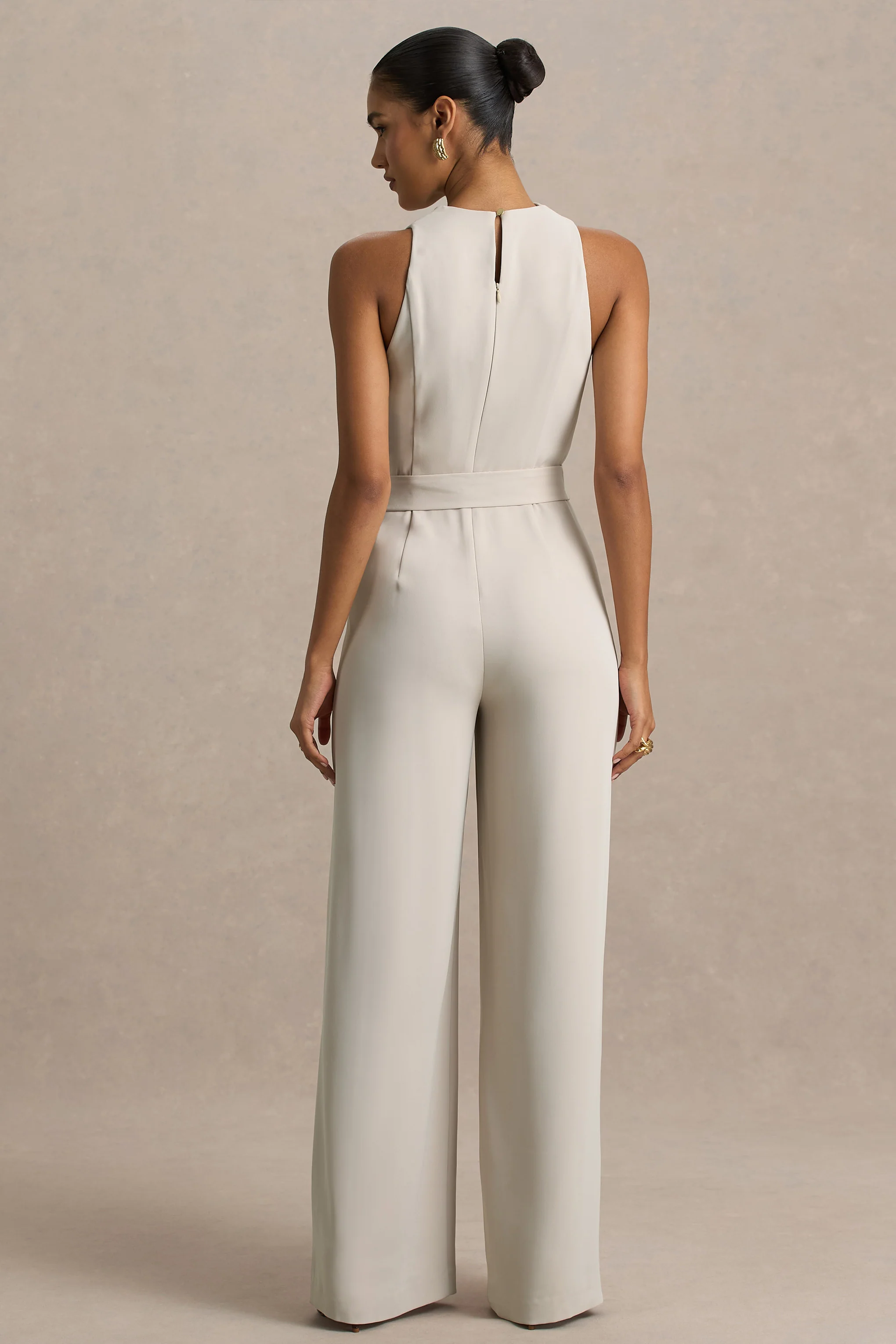 Corina | Nude Cowl-Neck Jumpsuit With Tie-Detail - Image 4