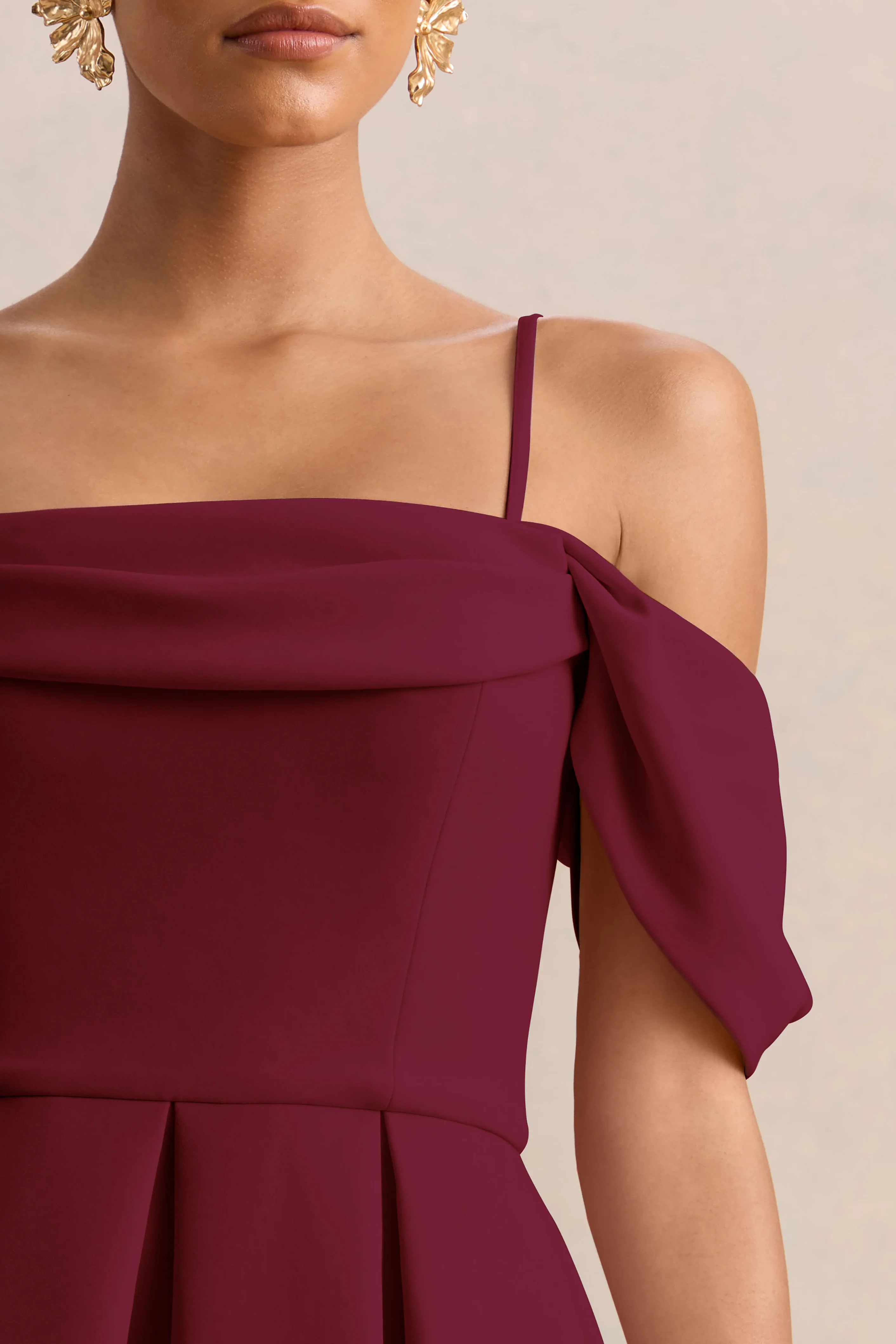 Cosima | Burgundy Bardot-Neck Midi Dress - Image 6
