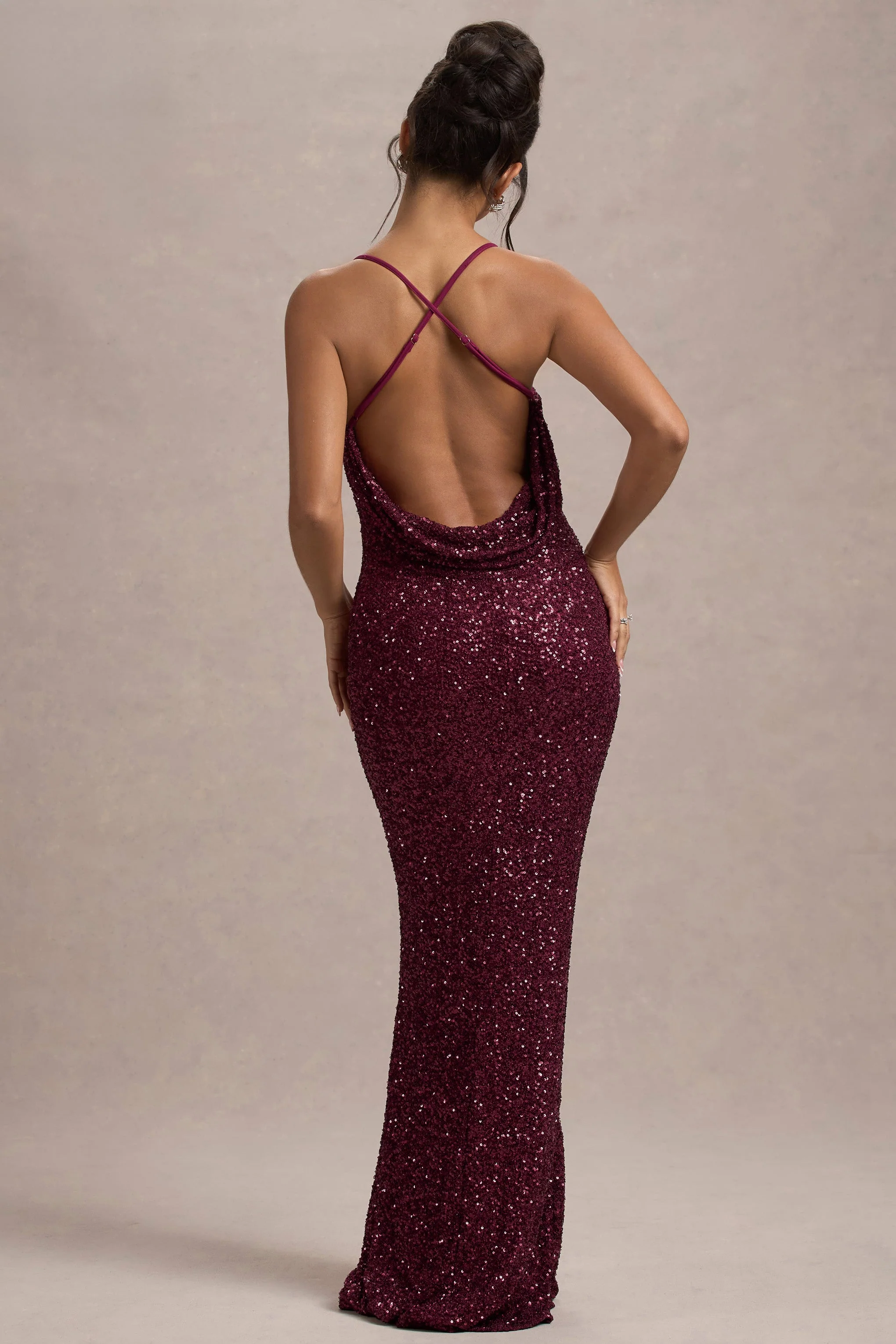 Cosmic | Berry Sequin Square-Neck Strappy Maxi Dress - Image 2