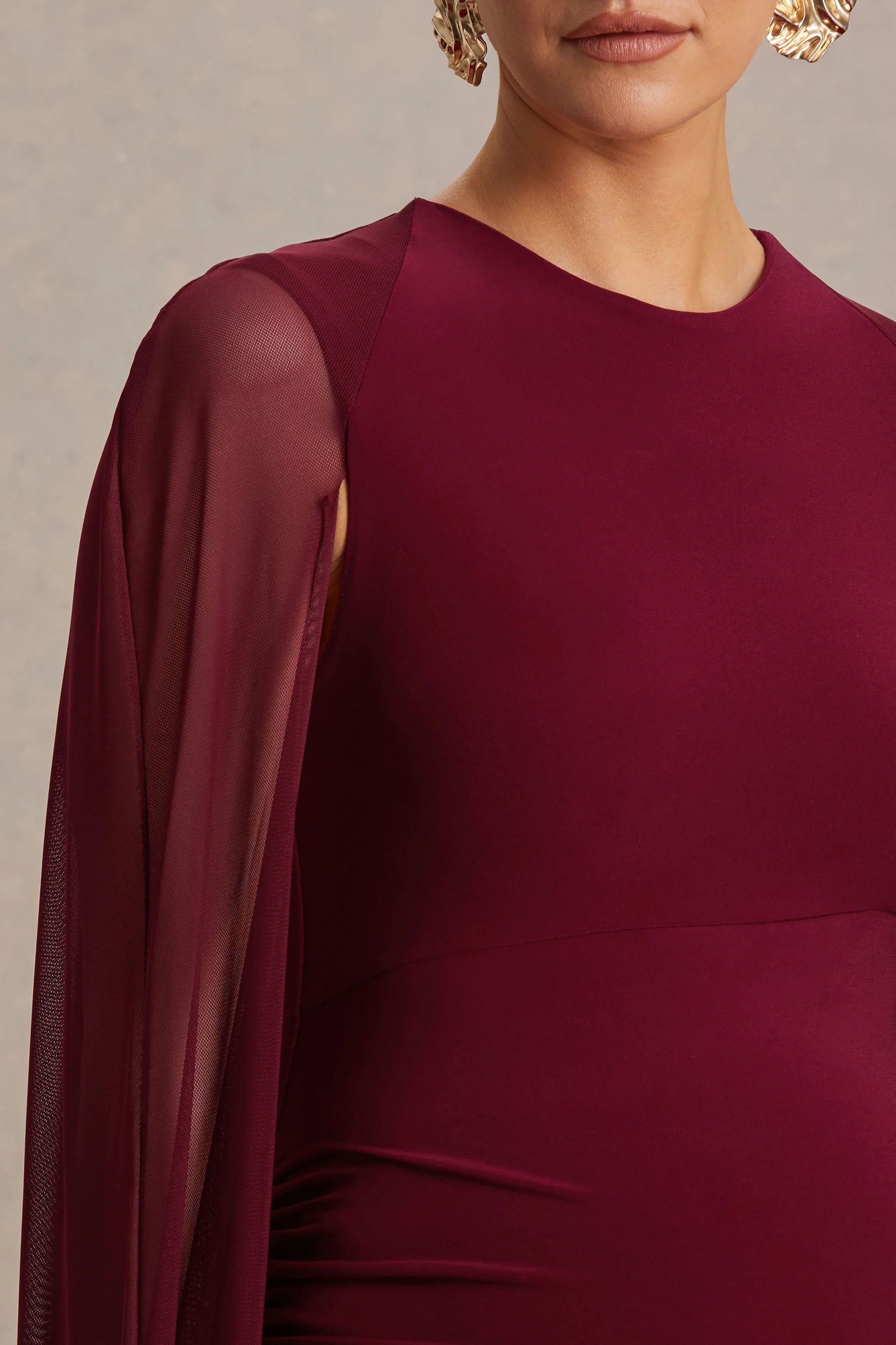Currant | Berry High-Neck Maternity Maxi Dress With Cape - Image 3