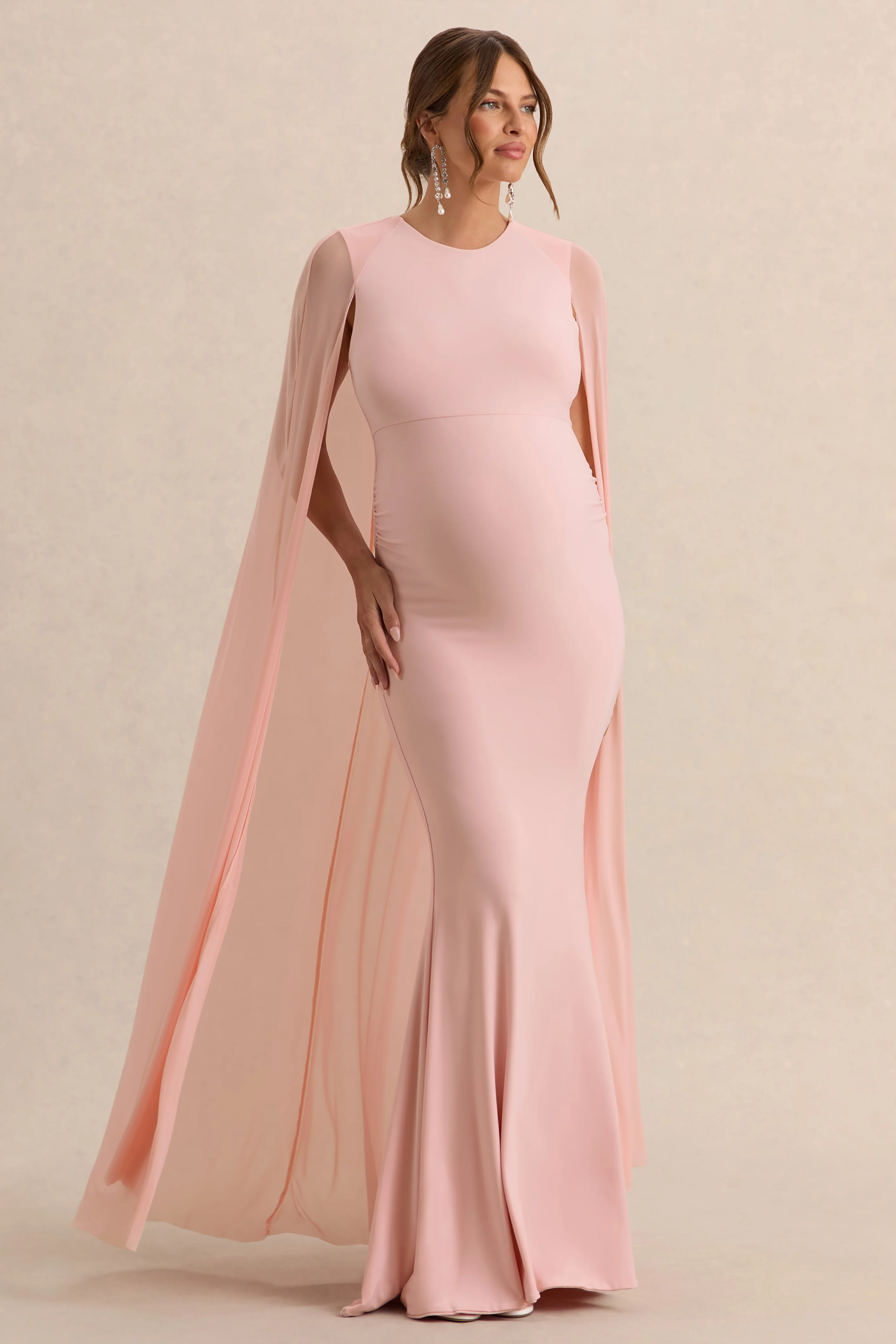 Currant | Pink Crew-Neck Maternity Maxi Dress With Cape - Image 4