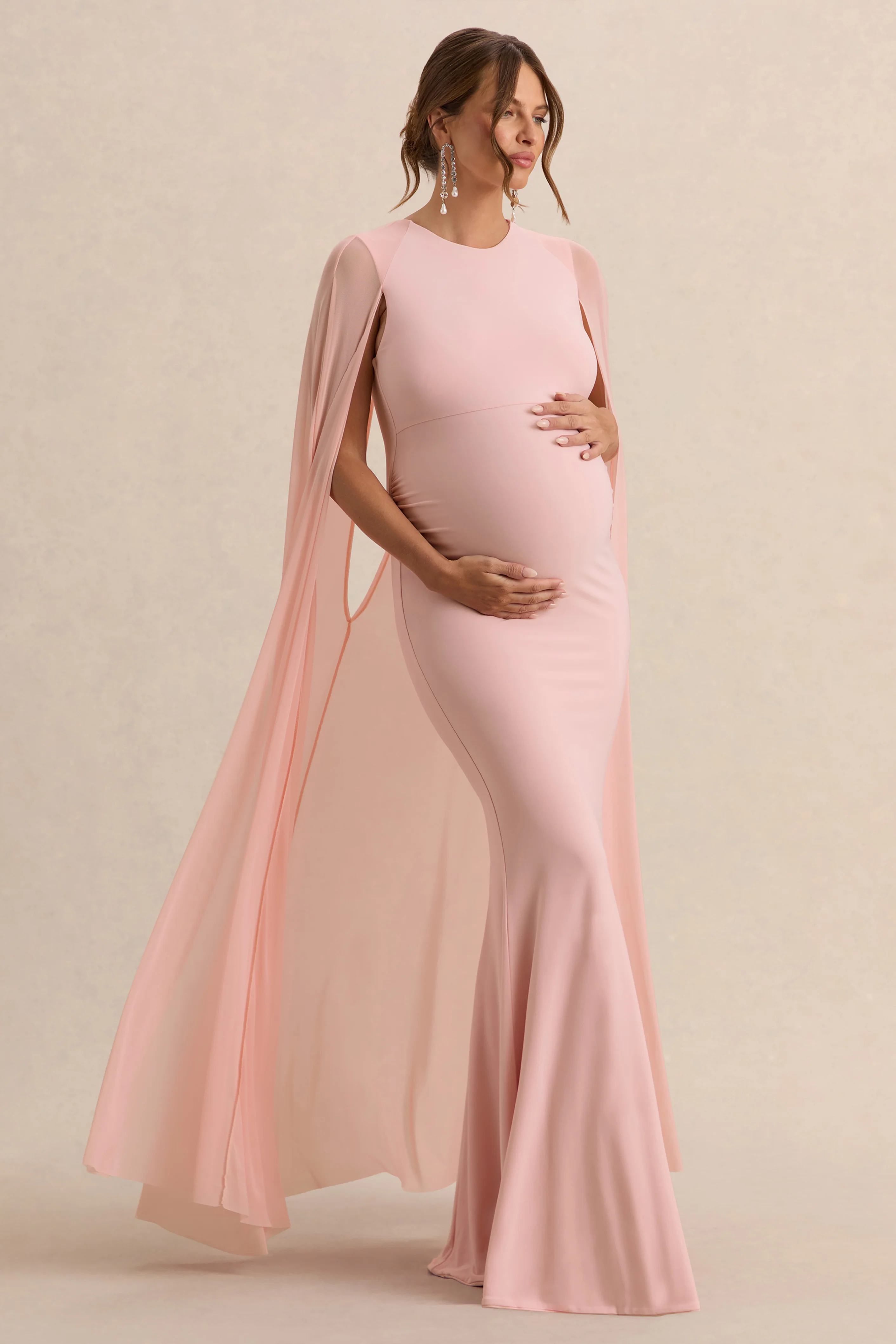 Currant | Pink Crew-Neck Maternity Maxi Dress With Cape - Image 5