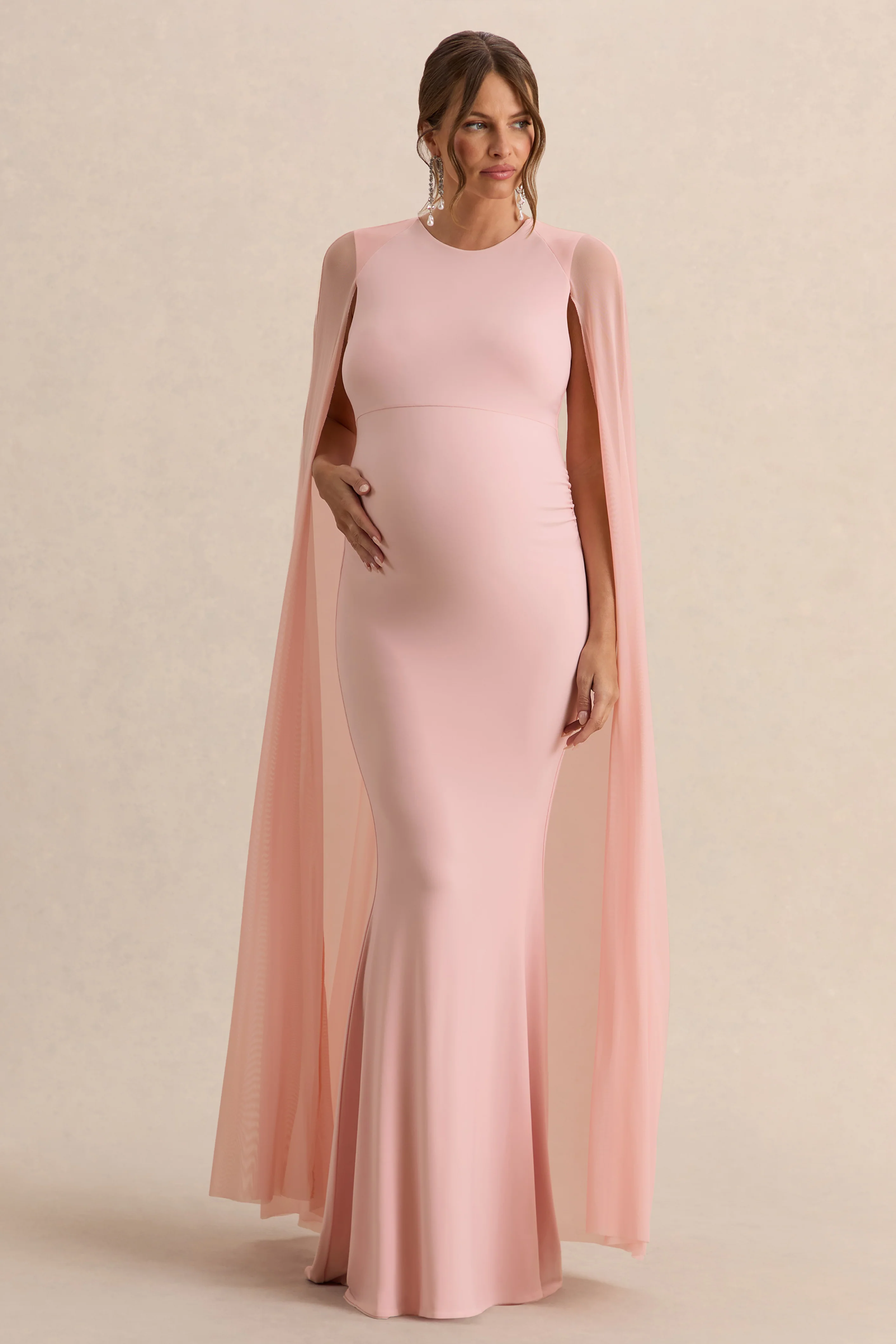 Currant | Pink Crew-Neck Maternity Maxi Dress With Cape - Image 6