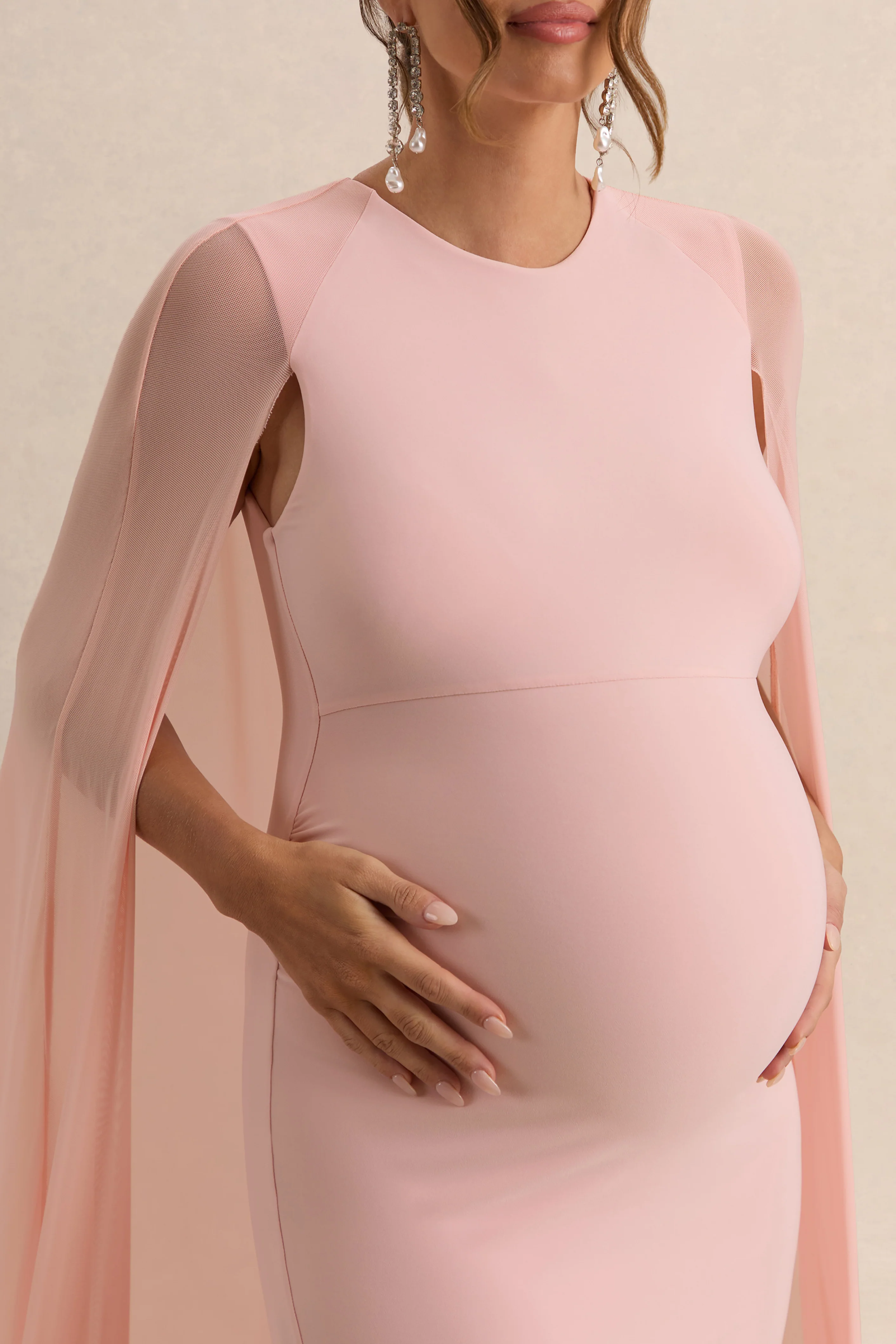 Currant | Pink Crew-Neck Maternity Maxi Dress With Cape - Image 7