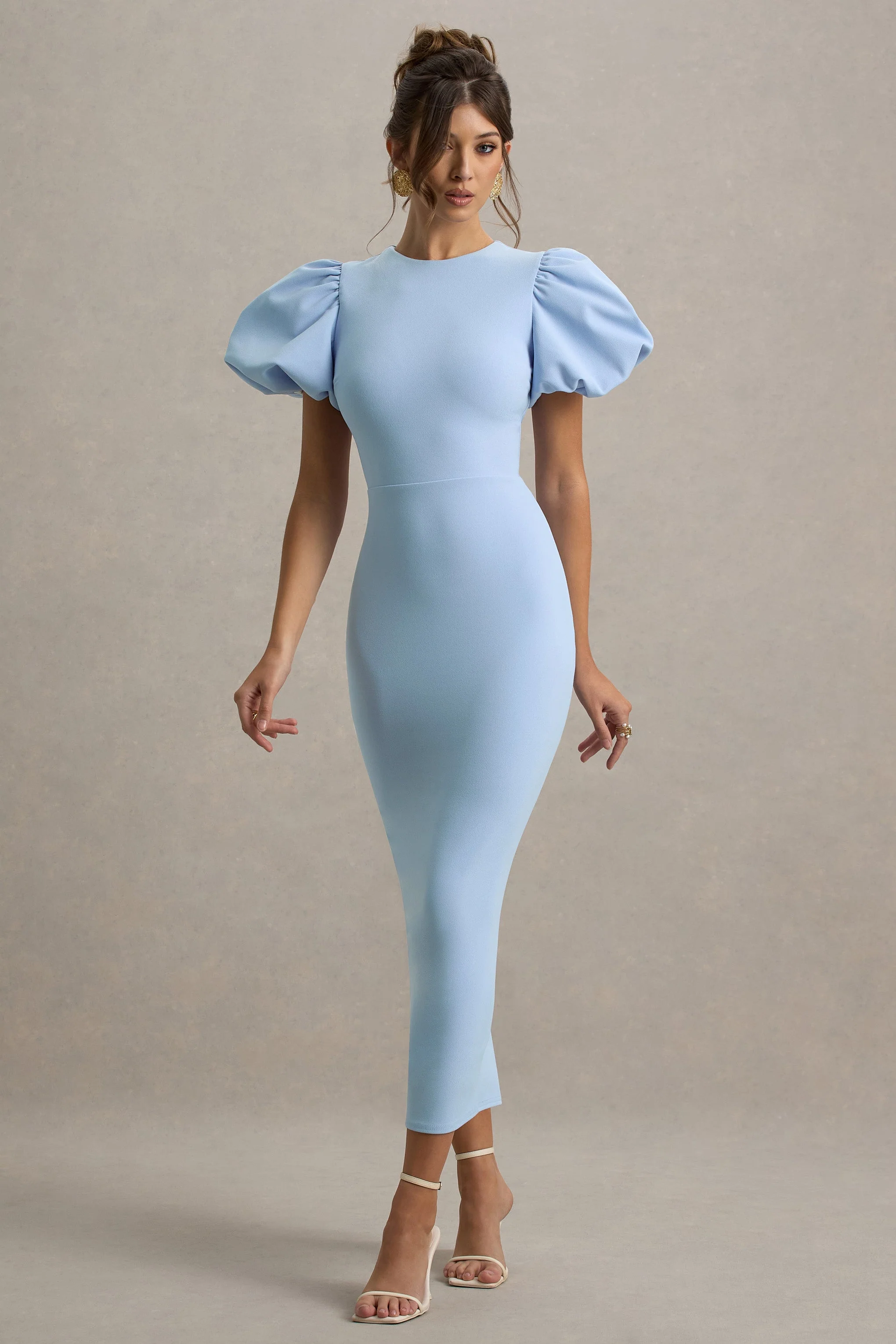 Dakota | Powder Blue Puff-Sleeve Midi Dress - Image 5