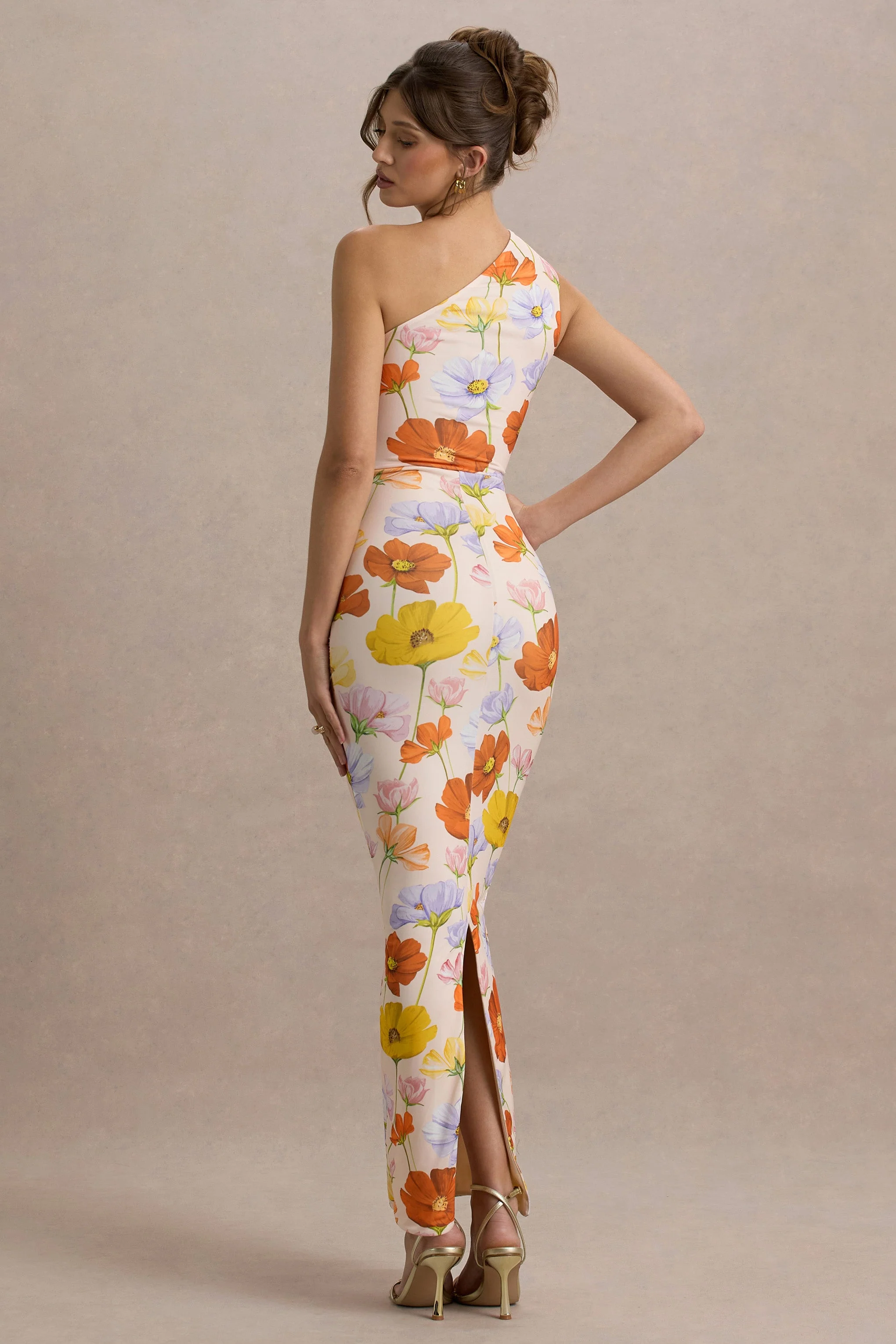 Dalarie | Bright Floral Print One-Shoulder Gathered Maxi Dress - Image 2