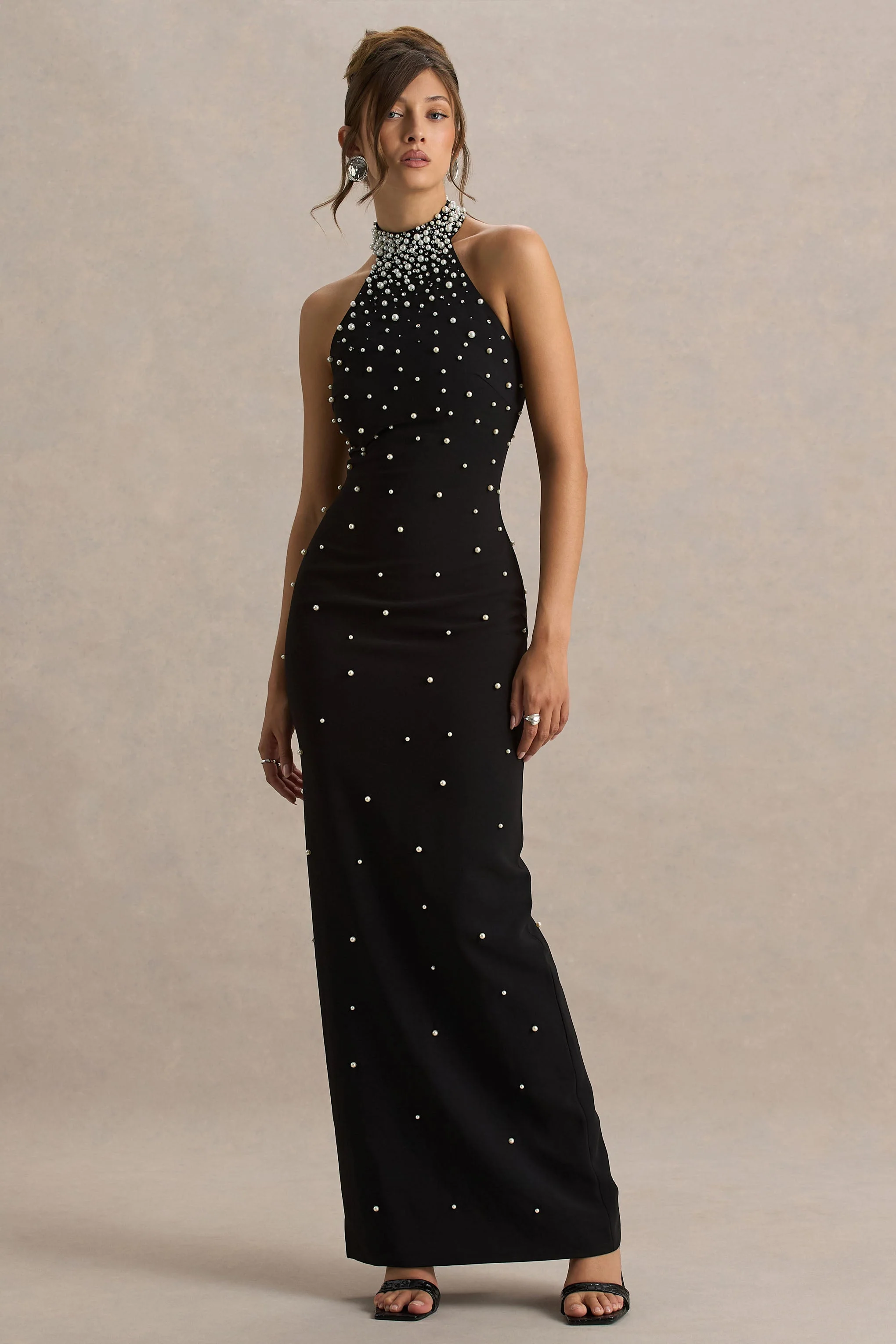 Dani | Black Hand-Embellished Halter-Neck Maxi Dress - Image 5