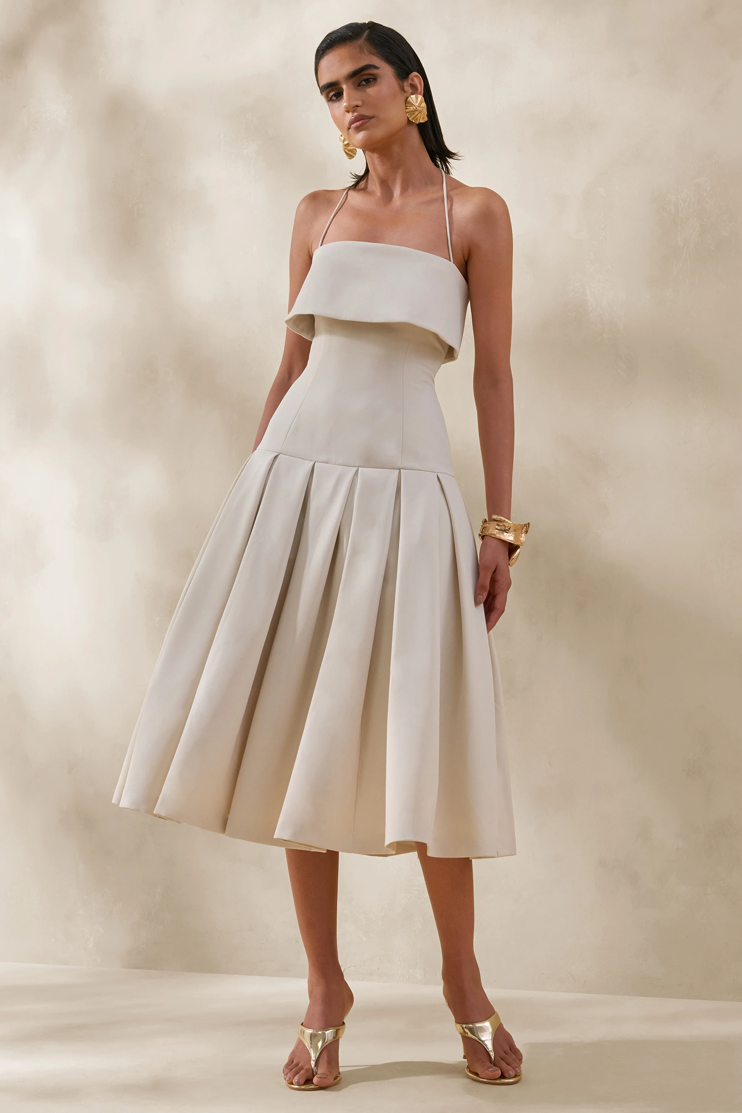 Dazira | Cream Square-Neck Midi Dress With Drop-Waist - Image 4