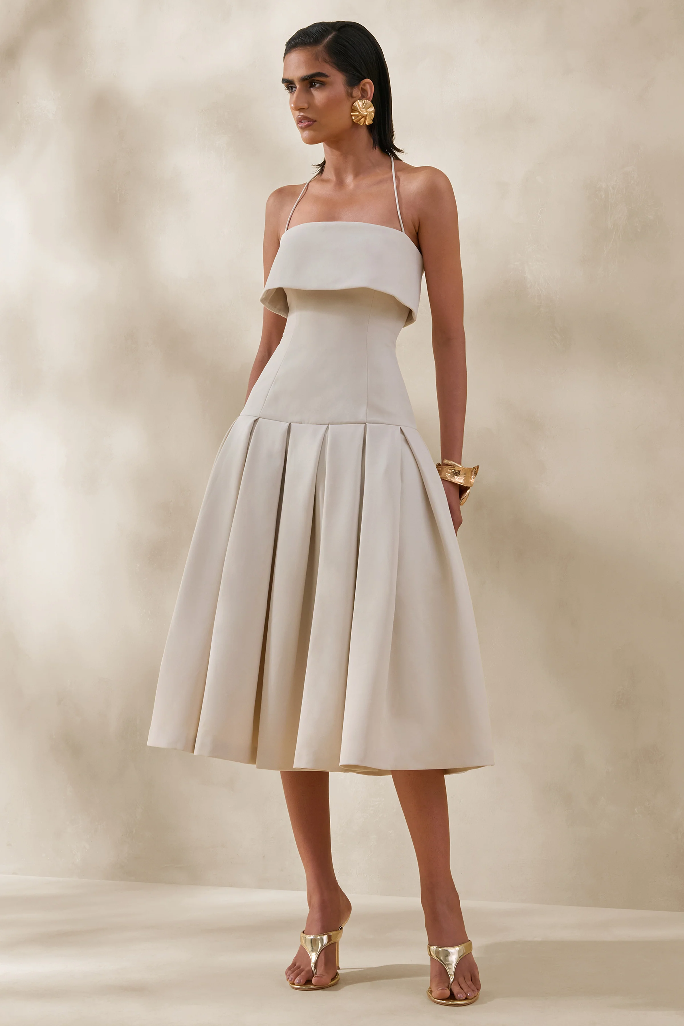 Dazira | Cream Square-Neck Midi Dress With Drop-Waist - Image 5