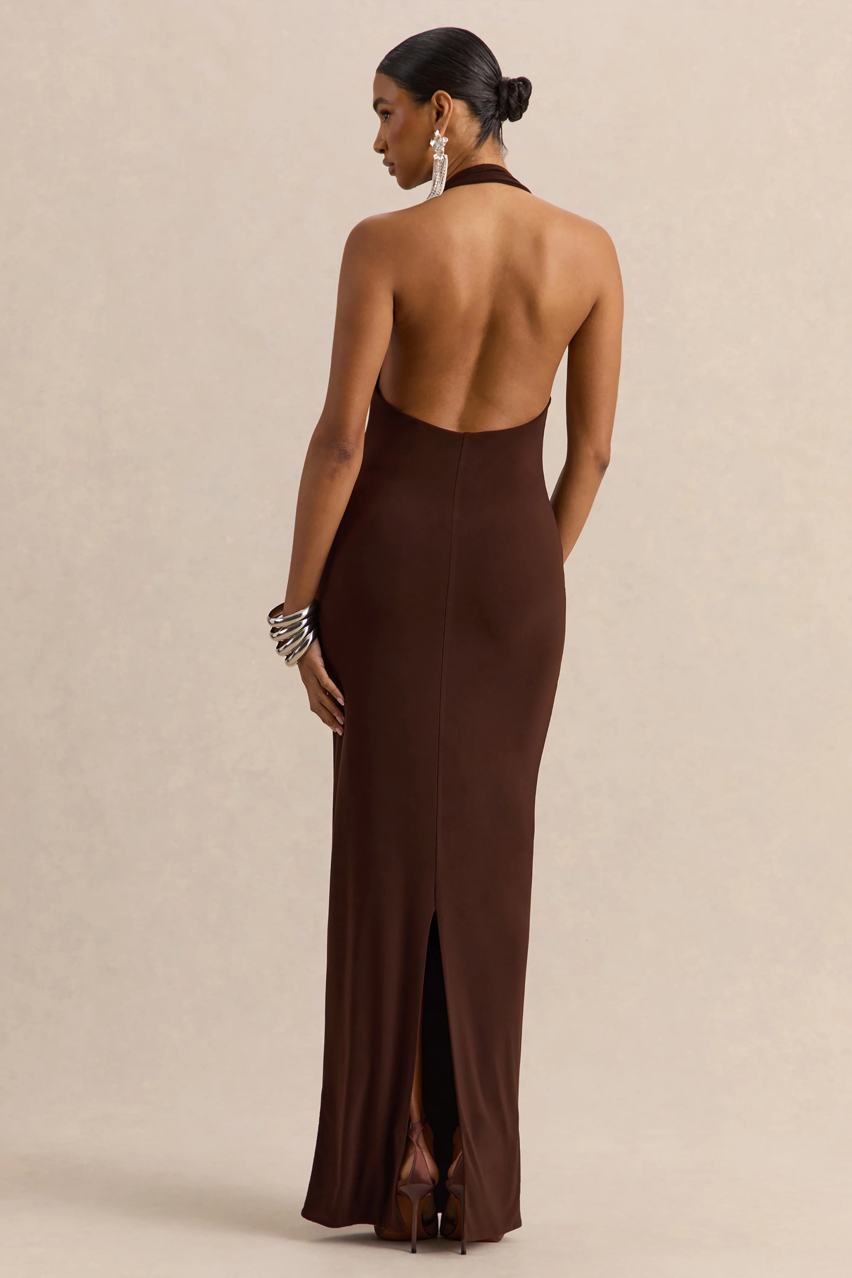 Delisse | Brown Asymmetric-Neck Maxi Dress - Image 2