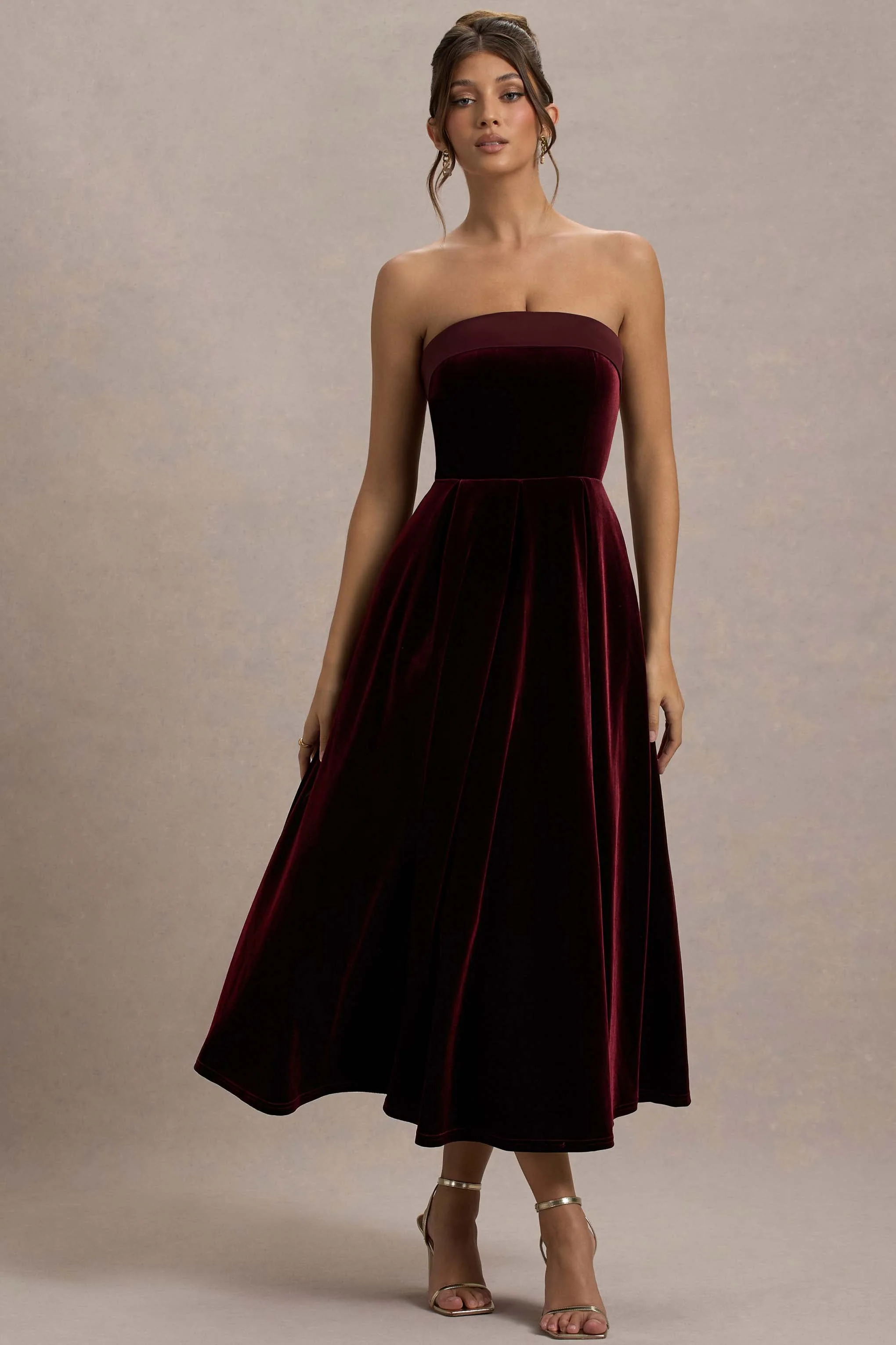 Delray | Port Velvet Bandeau Midi Dress - Image 4