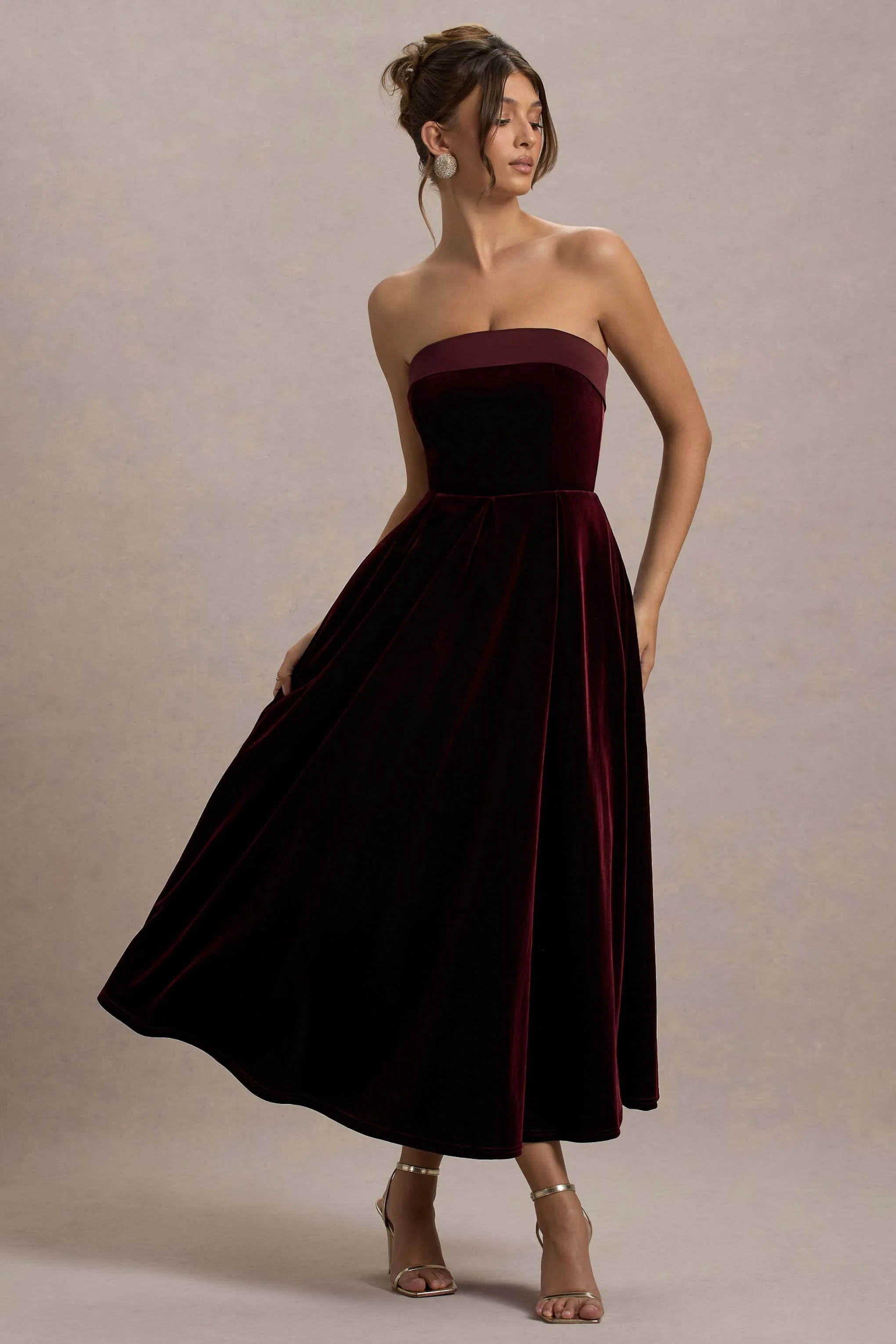 Delray | Port Velvet Bandeau Midi Dress - Image 5