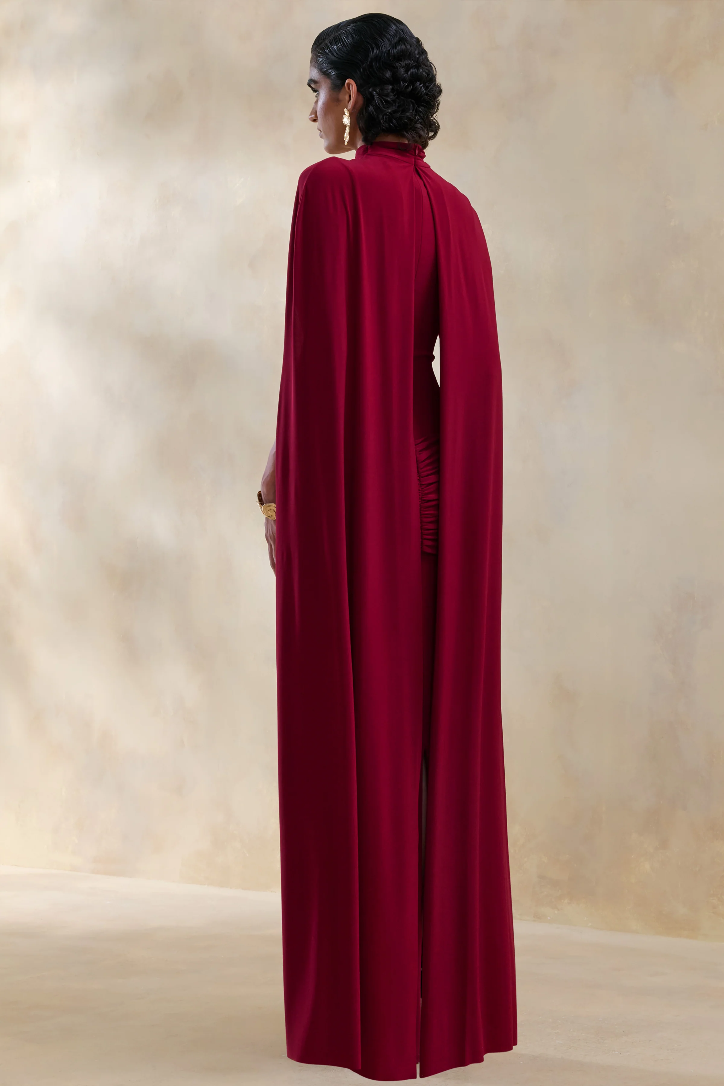 Dianelle | Berry High-Neck Maxi Dress With Cape-Sleeves - Image 2