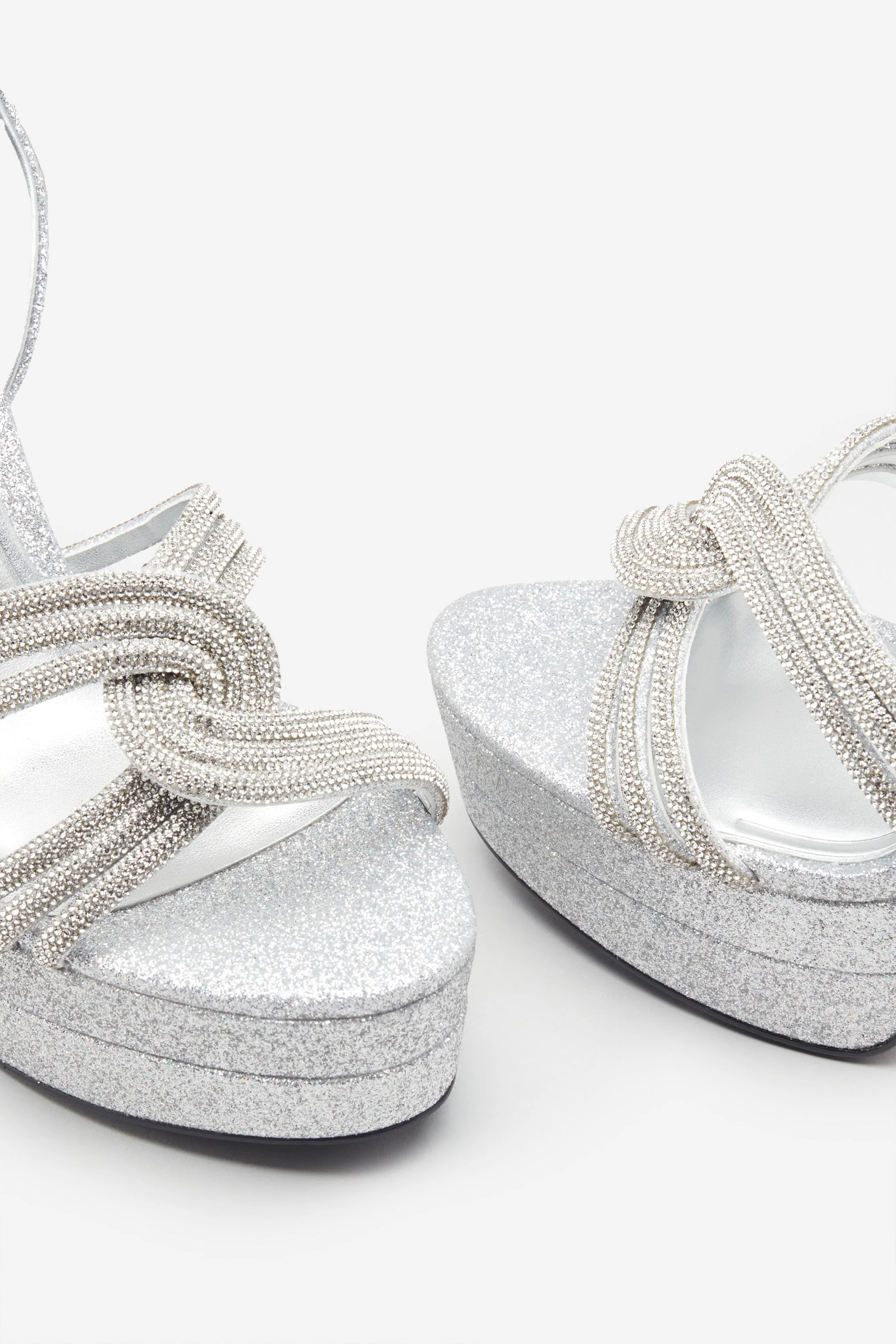 Doll Drama | Silver Glitter Diamante Strappy Platform Heels - Image 4